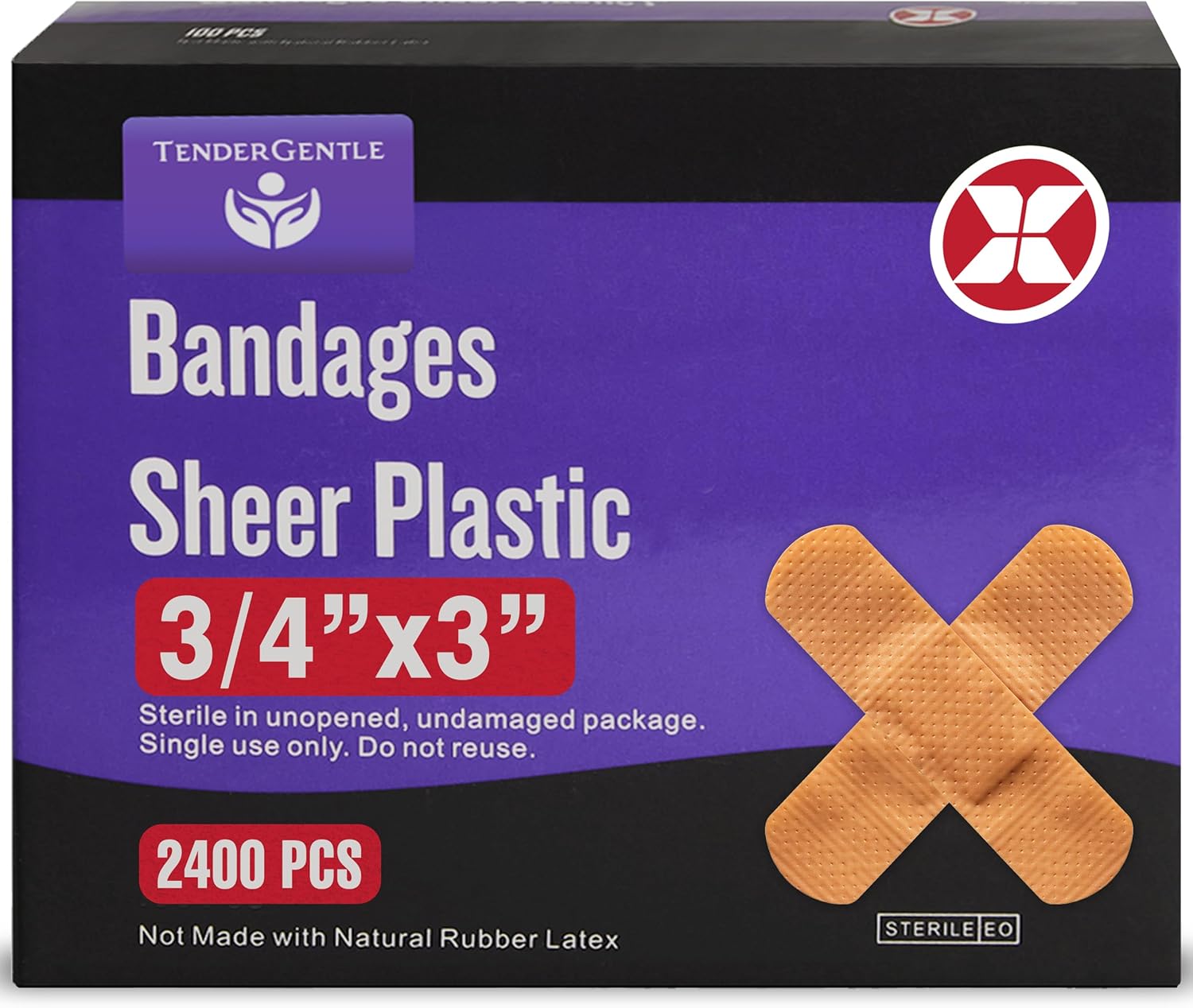 Adhesive Bandage - Case of 2400 3/4" Flexible Sheer Plastic Bandages for Cuts, Scrapes, Burns - Latex Free, Sterile Small Bandages
