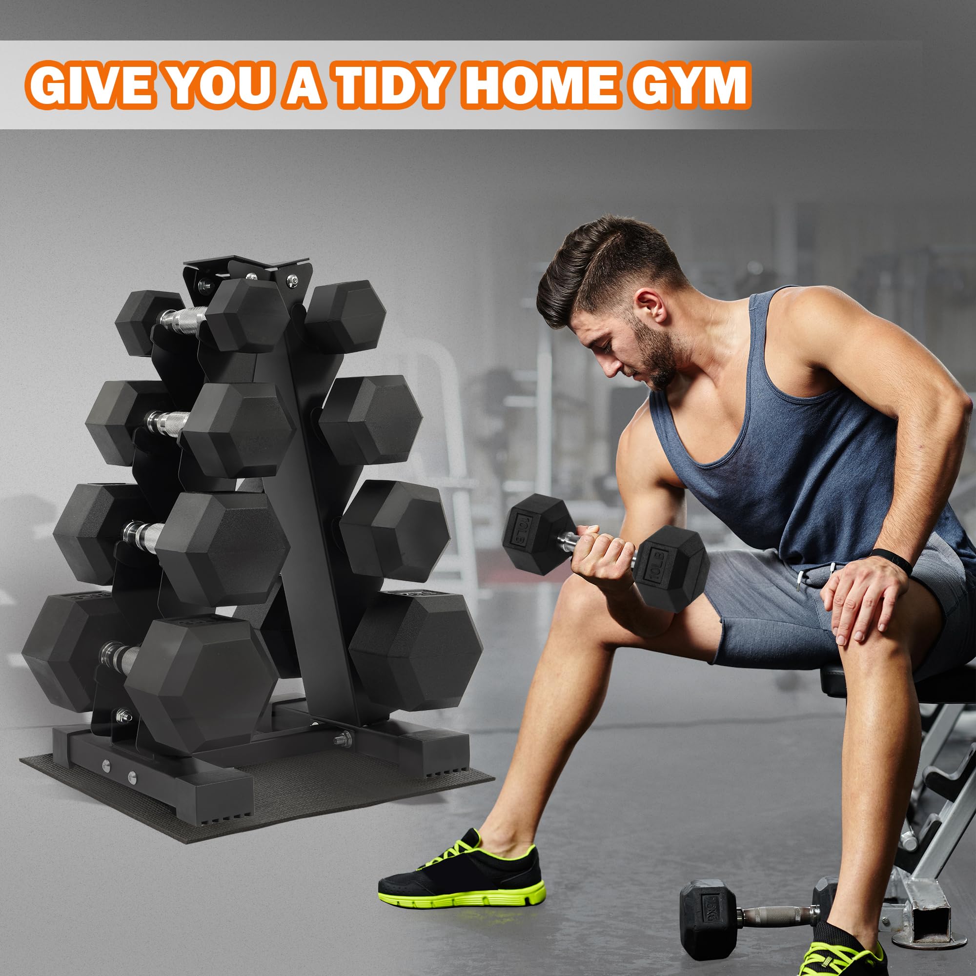 Rubber Coated Hex Dumbbell Weight Sets and Storage Rack, 100LB Set or 150LB Set, 5-20 lbs Pairs or 5-25 lbs Pairs