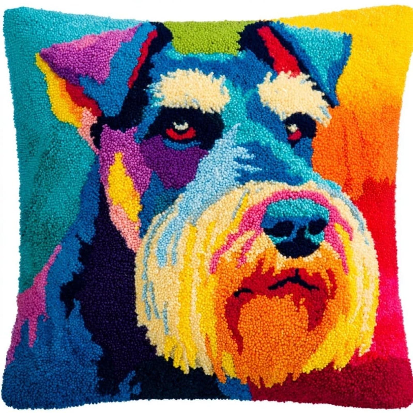 AxiangziK Latch Hook Kits for Adults,Schnauzer Dog Latch Hook Pillow Kits,17x17in Crochet Yarn Kit for Beginners,DIY Needlework Crafts Cover Case with Printed Canvas