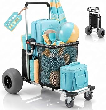 PYY Beach Cart for Sand with 12" Big Balloon Wheels Flodable Aluminum Wagon
