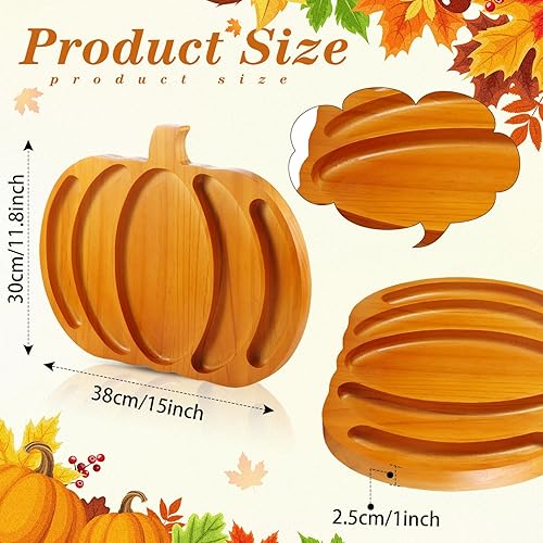 Miniatura 3 de Sliner Fall Harvest - Plato de madera grande de calabaza para servir de 15 x 12 pulgadas en calabaza rústica, bocadillo de frutas, carne y queso,