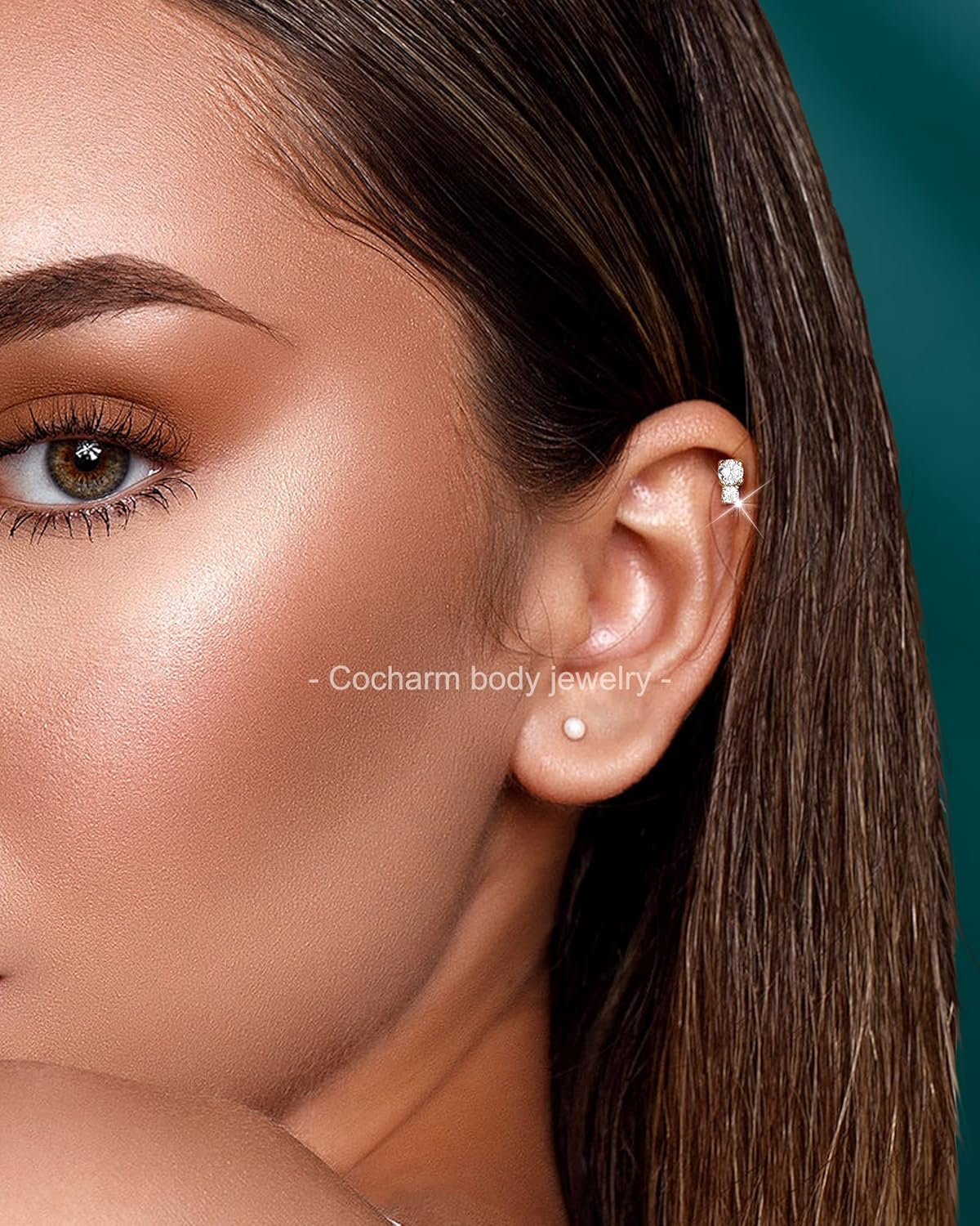 Cocharm 14K Gold Cartilage Earring 16g Real Gold Flat Back Helix Piercing Jewelry Push Pin Tragus Conch Stud for Women Men - Image 2