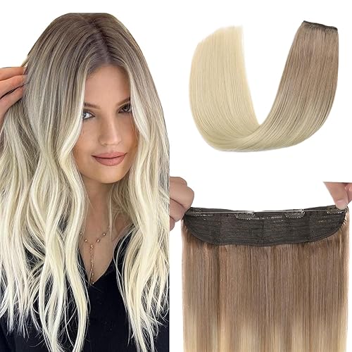 Miniatura 17 de XDhair - Extensiones de cabello con hilo invisible de cabello humano real, 18 pulgadas, 85 g, color balayage, de marrón chocolate a rubio caramelo