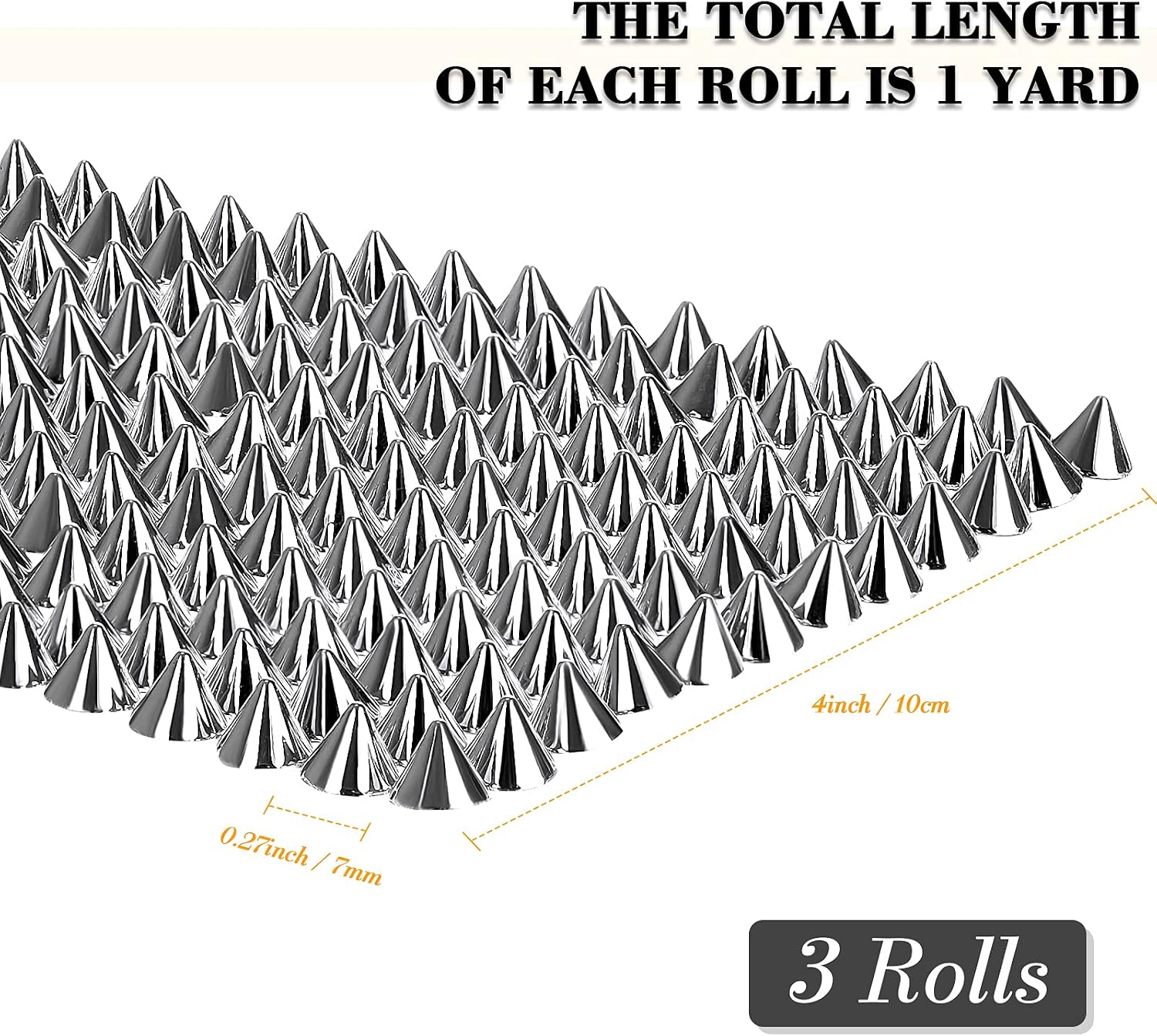 3 Yards Sew Stitch On Spike Stud Cone Flatback Spike Studs Rivets DIY Punk Trim Bead for Clothing, Wedding, Performance, Arts and Crafts Decoration (Black, Silver, Gold)