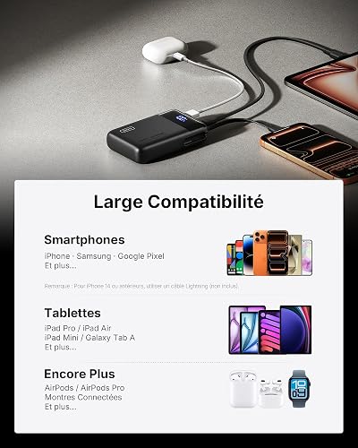 INIU Batterie Externe, Petit 45W Charge Rapide 20000mAh Power Bank avec USB C Câbles Intégrés, Autorisé en Avion, Essentiels de Voyage, Portable Batterie pour iPhone 17 16, Samsung, Xiaomi, iPad etc - 6