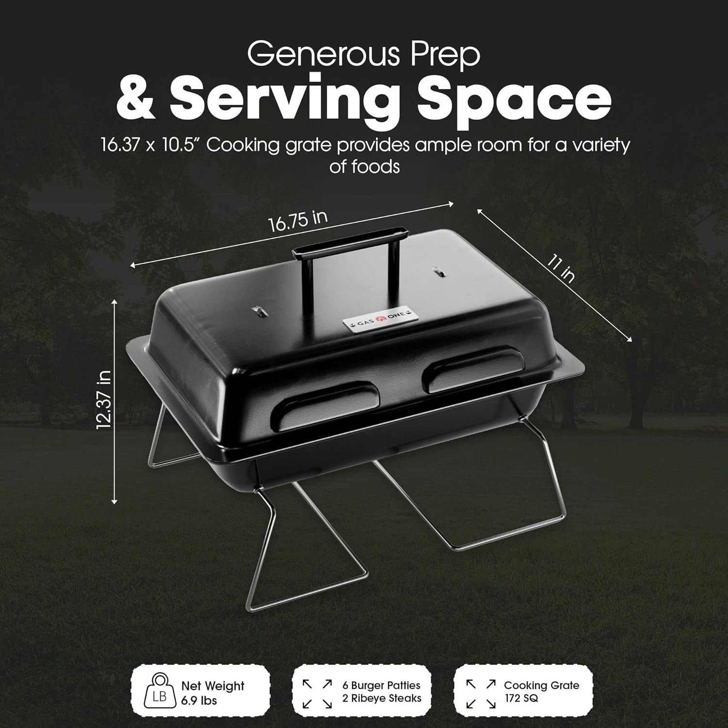 GasOne GPT-25 Propane Burner Gas Grill with Foldable Legs – Portable Grill Propane BBQ Grills with Adjustable Regulator – Heavy Duty Metal Construction – Easy to Assemble, Compact Foldable Design