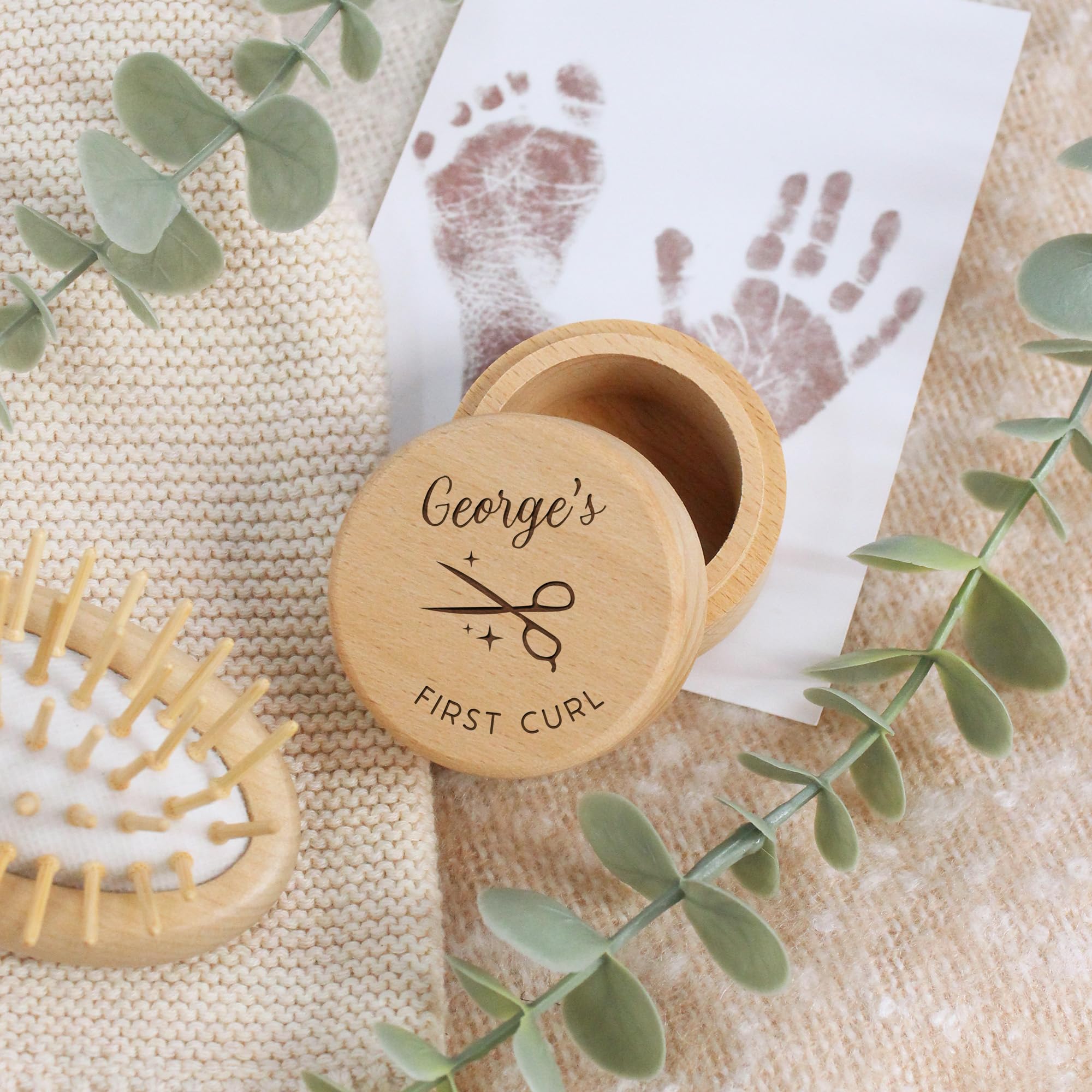 eBuyGB Personalised First Curl Box, Baby’s First Gift, New Baby, Christening Gift, Baby Shower, Wooden Engraved Trinket Box, Baby Haircut (First Curl Only)