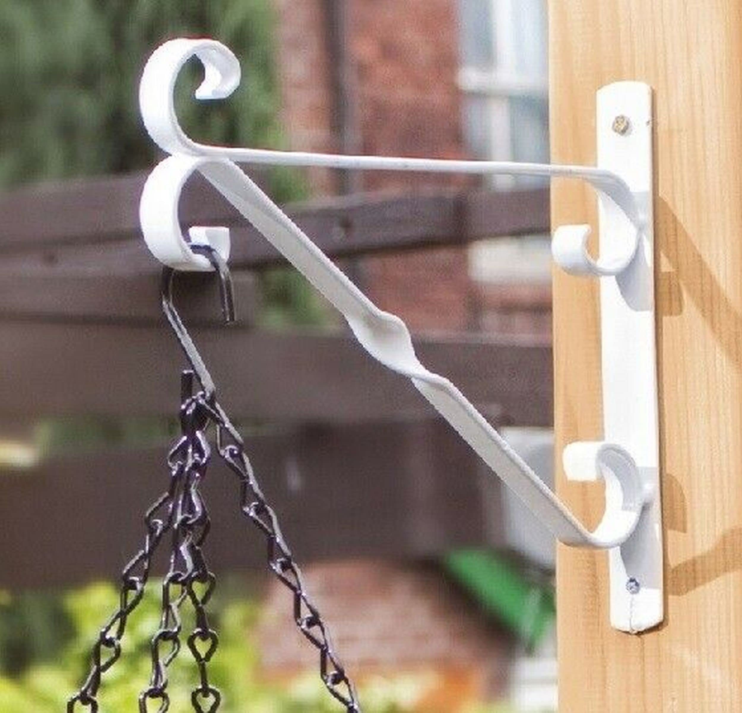 White Hanging Basket Bracket 12 Inch 30cm Metal Flower Basket Support Hook