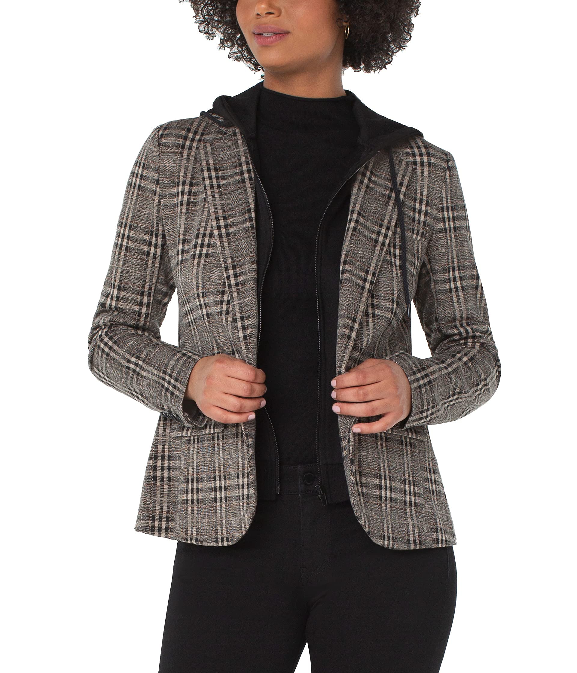 Buy Liverpool Boyfriend Blazer w/Removable Hood, Black/Tan Flecked Plaid,  Small at Amazon.in