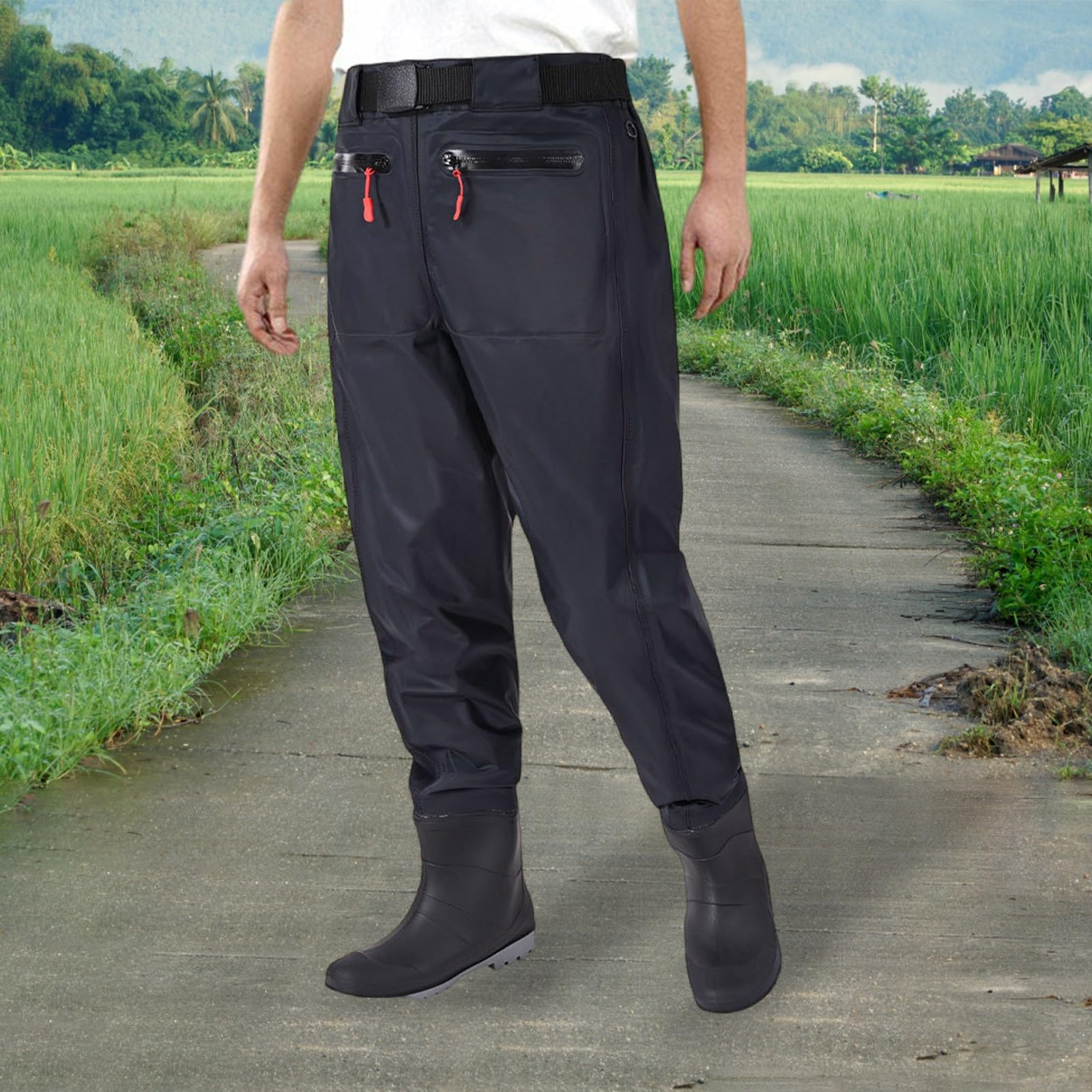 Generisch Unisex-Regenhose wasserdichte Hose Nylon-Regenhose mit Reißverschluss Hüftlange Hose für Gezeitenbecken Hüftlange Hose zum Angeln im Bach Einteiliger wasserdichter Anzug Angelbekleidung