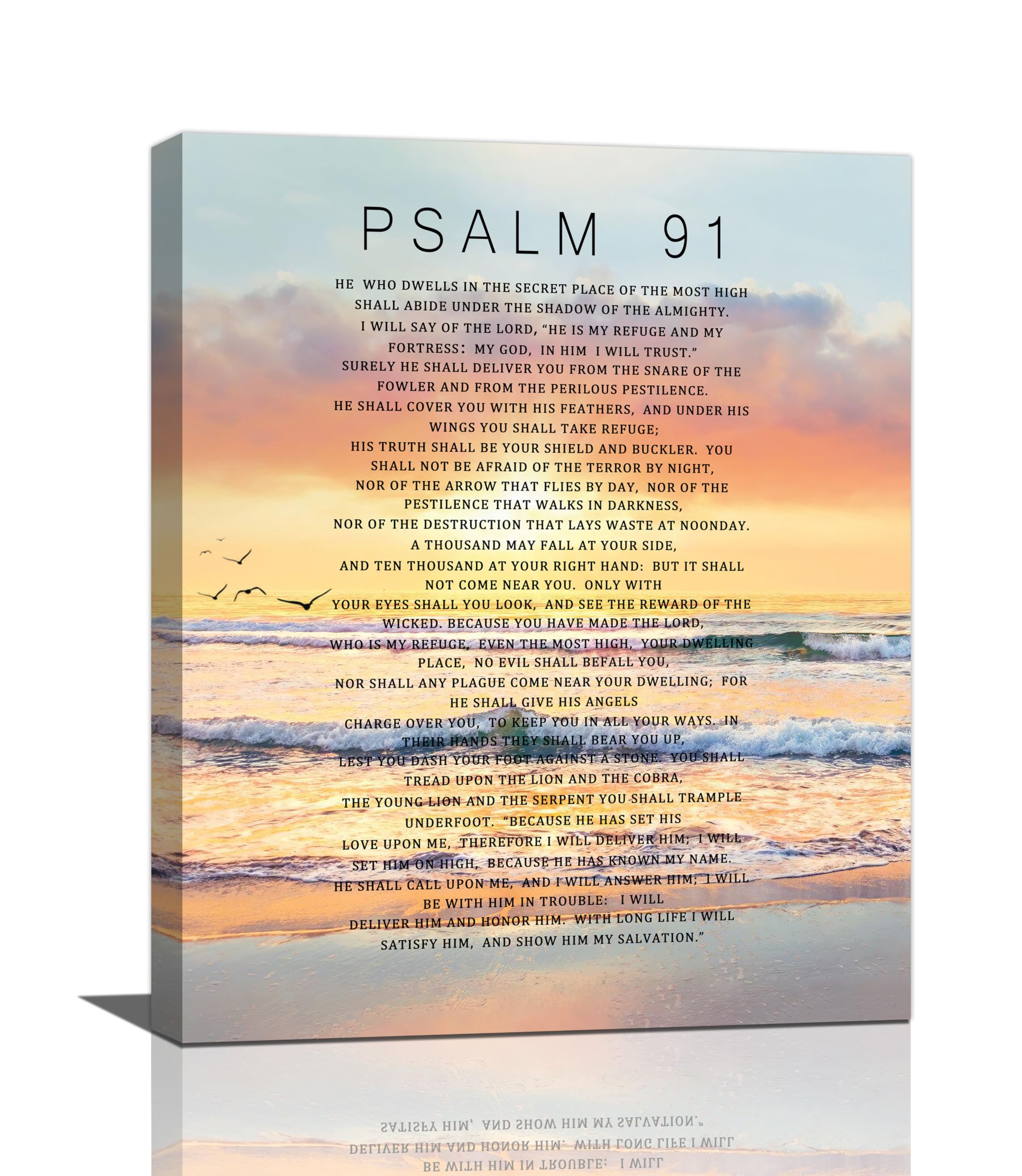 Psalm 91 Wall Art Bible Verse Pictures Wall Decor Christian Scriptures Psalms Canvas Prints Painting Religious Sunset Framed Artwork For Bedroom Living Room Bathroom Church 16"x20"