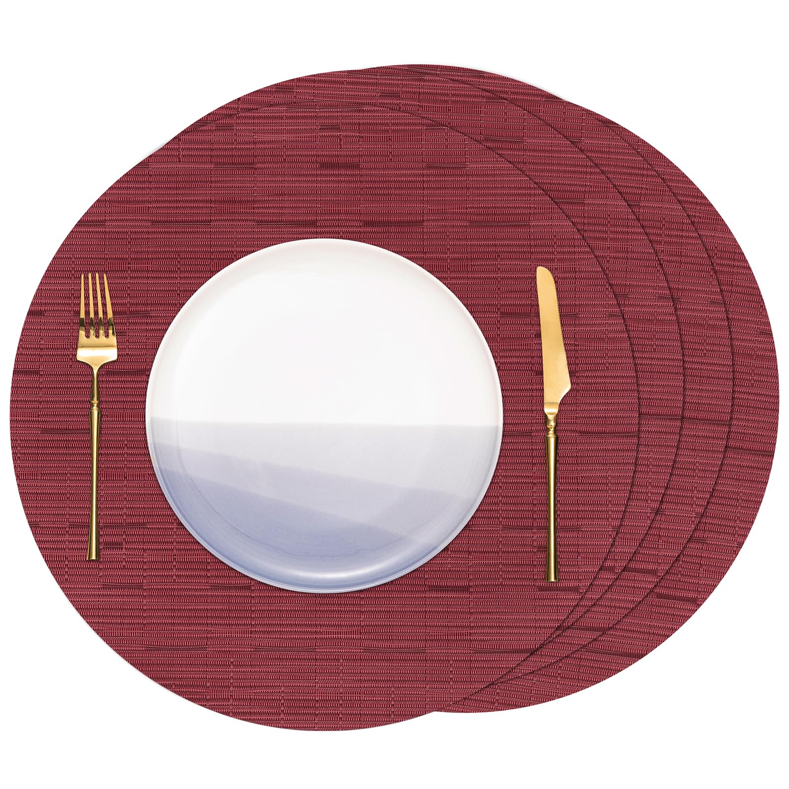 Banchif Tischsets Rund, Tischsets Abwaschbar 6er Set Platzdeckchen PVC Rund rutschfest Platzsets Abwischbar Tischsets Gewebte Platzdeckchen Vinyl Platzsets Durchmesser 38cm
