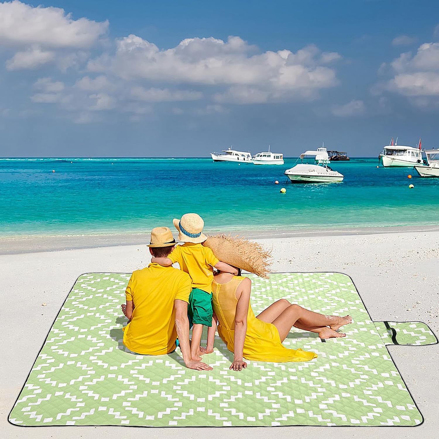Large Picnic Blanket Beach Blanket Waterproof Sandproof Sandfree Beach mat Lightweight Foldable with Carry Strap Outdoor Blanket fit 2 to 4 Adults for Beach Camping Grass Lawn Park image 2