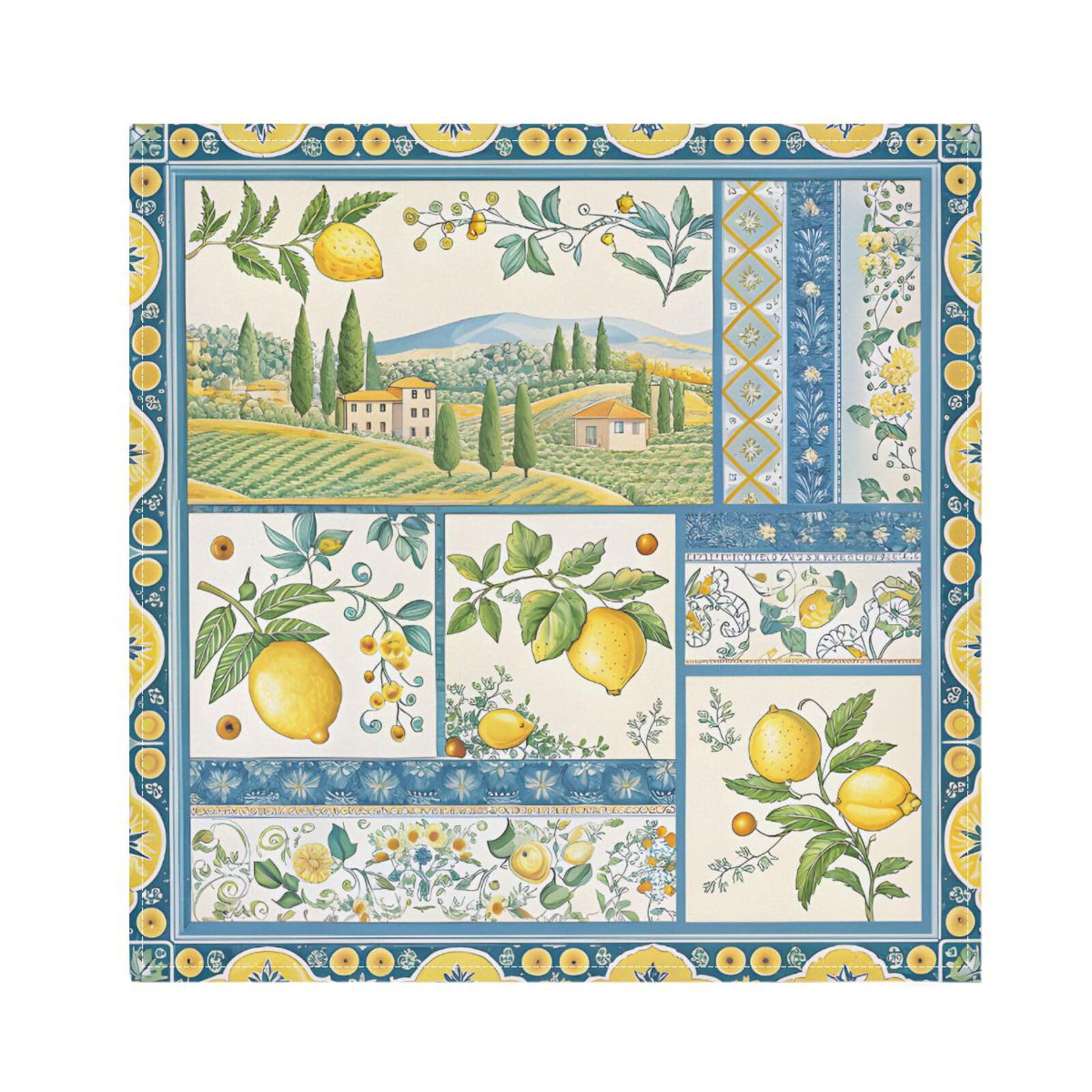 Ttgoth Lemon Pattern Cloth Napkin Set of 4 Washable & Reusable Dinner Napkins for Dining Table, Banquets, Wedding, Party, 50x50 cm