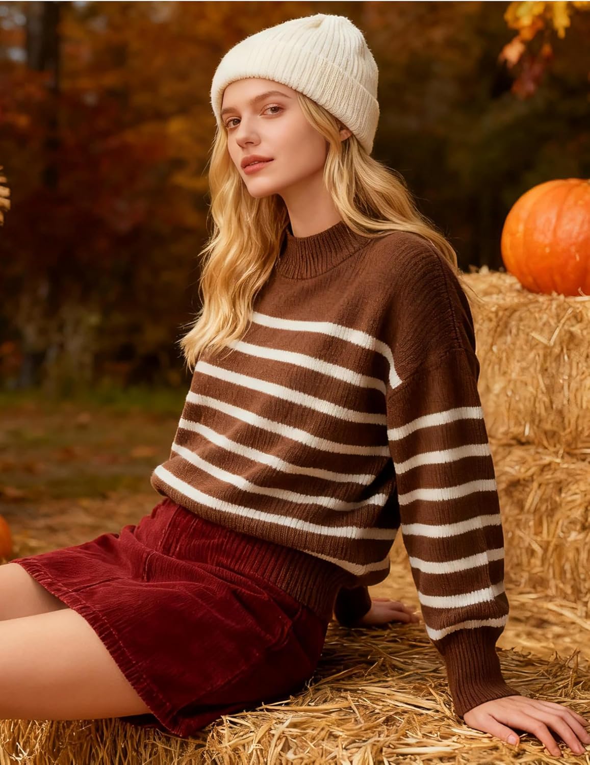 Majdan Womens Oversized Striped Sweater Crew Neck Long Sleeve Ribbed Knit Pullover Fall Casual Daily Wear 2025 - Image 5