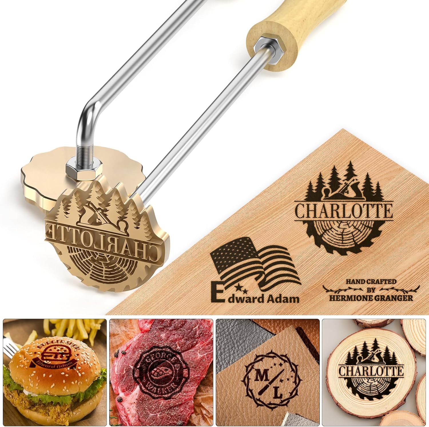 Personalized Branding Iron for Wood, Custom Logo Food Leather Burning Stamp, Personalized Handcrafted Branding Iron Woodworking Tools Gifts for Christmas Woodworkers