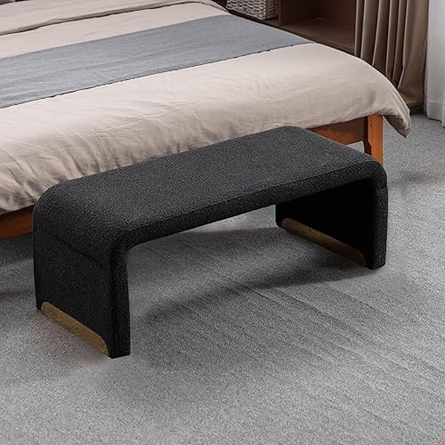 Miniatura 3 de Recaceik Banco de entrada, extremo de la cama, banco de almacenamiento de tela de peluche con asiento acolchado tapizado y pata de piel sintética,