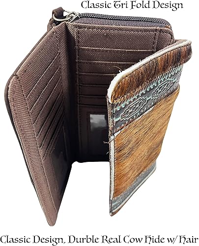 Miniatura 4 de Urbalabs - Billeteras de cuero genuino de cuero genuino con tres pliegues, bolsa de embrague, monedero para teléfono celular, cartera cosida a mano,