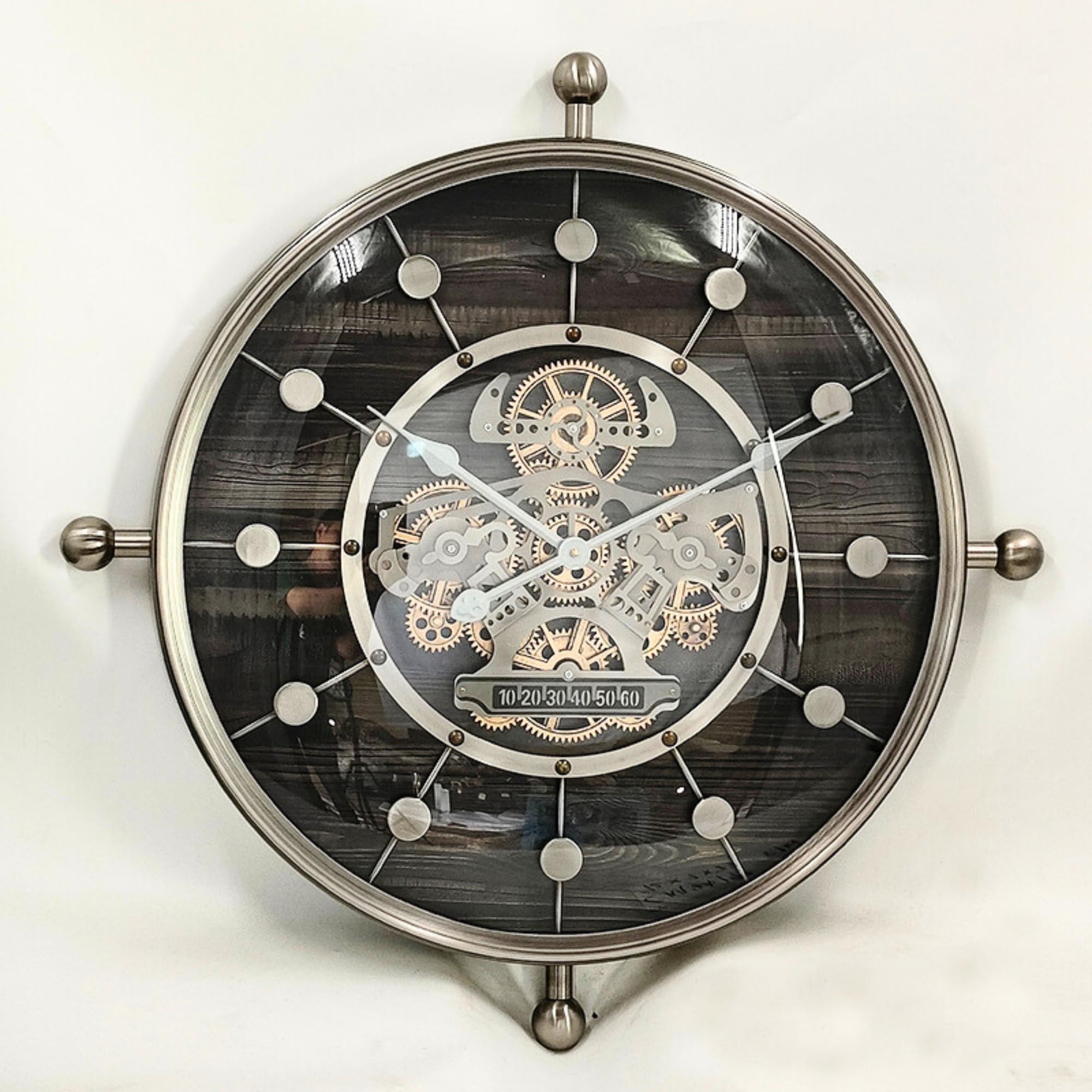 THE GEARS CLOCK Horloge murale à engrenage mobile 27" Luxembourg Line (noir argenté, 68 cm)