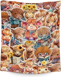 Highland Cow Blanket Gifts - 40x50 Inches Cute Throw Blanket for Girls & Boys - Brown Soft Fuzzy Blankets for Bed, Couch & Living Room