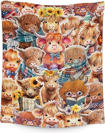 Highland Cow Blanket Gifts - 40x50 Inches Cute Throw Blanket for Girls & Boys - Brown Soft Fuzzy Blankets for Bed, Couch & Living Room