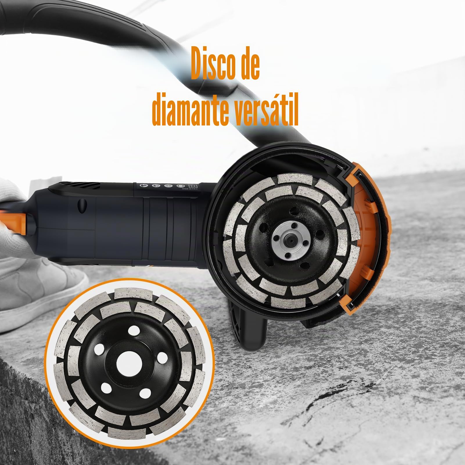 Amoladora de Hormigón Professional, MAXXT 1500W Lijadora de Hormigón Ajuste 7 Velocidades 1000-8500 RPM (con 1 discos abrasivos Ø 125mm)