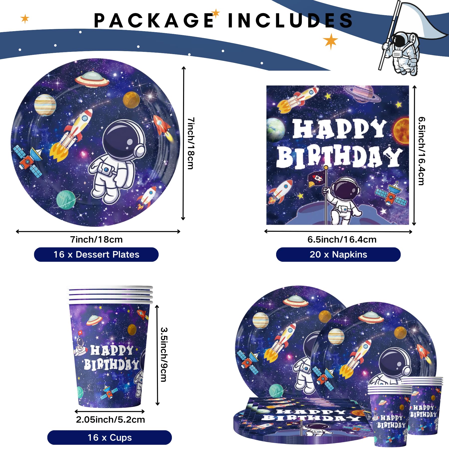 Space Party Tafelgerei Set - Astronaut Thema - Verjaardag Service Voor 10 Gasten Wegwerp Borden Bekers Servetten Verjaardagsfeest Jongens Feest Accessoires