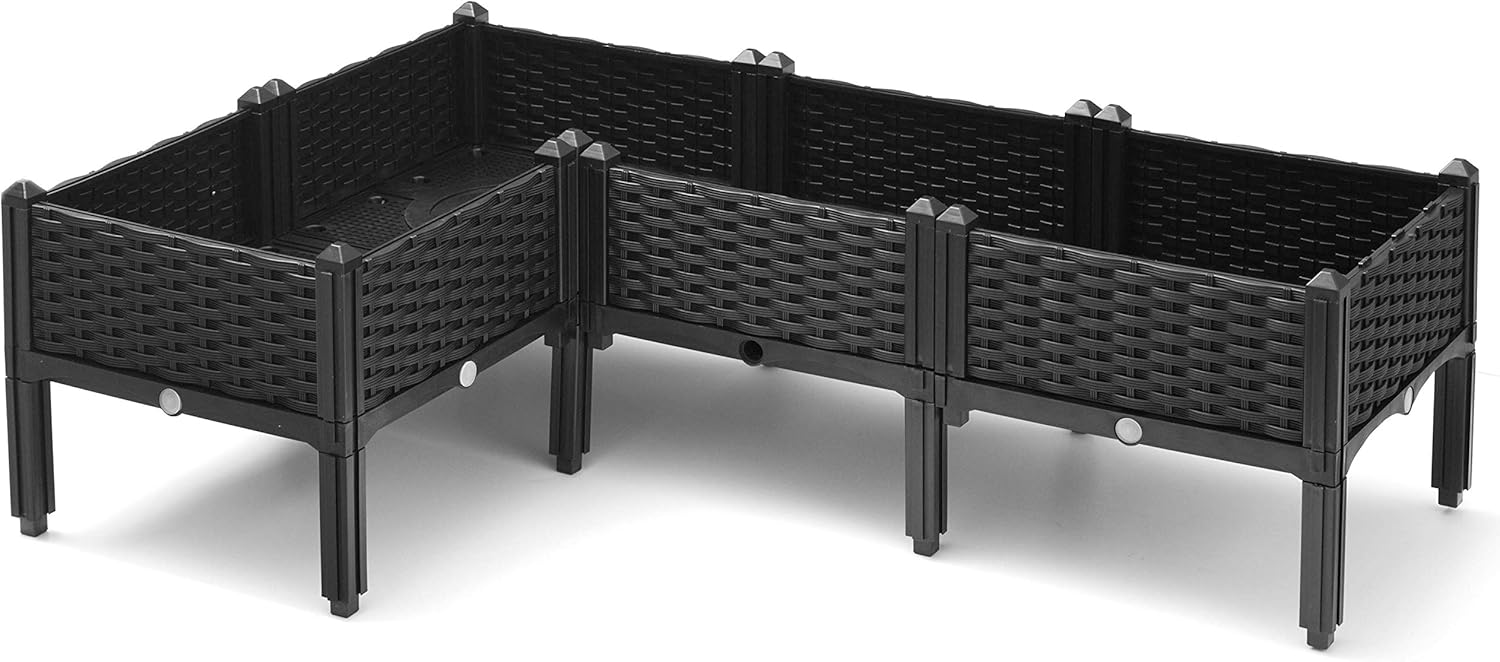 16" Brown Rattan Raised Garden Bed Planter