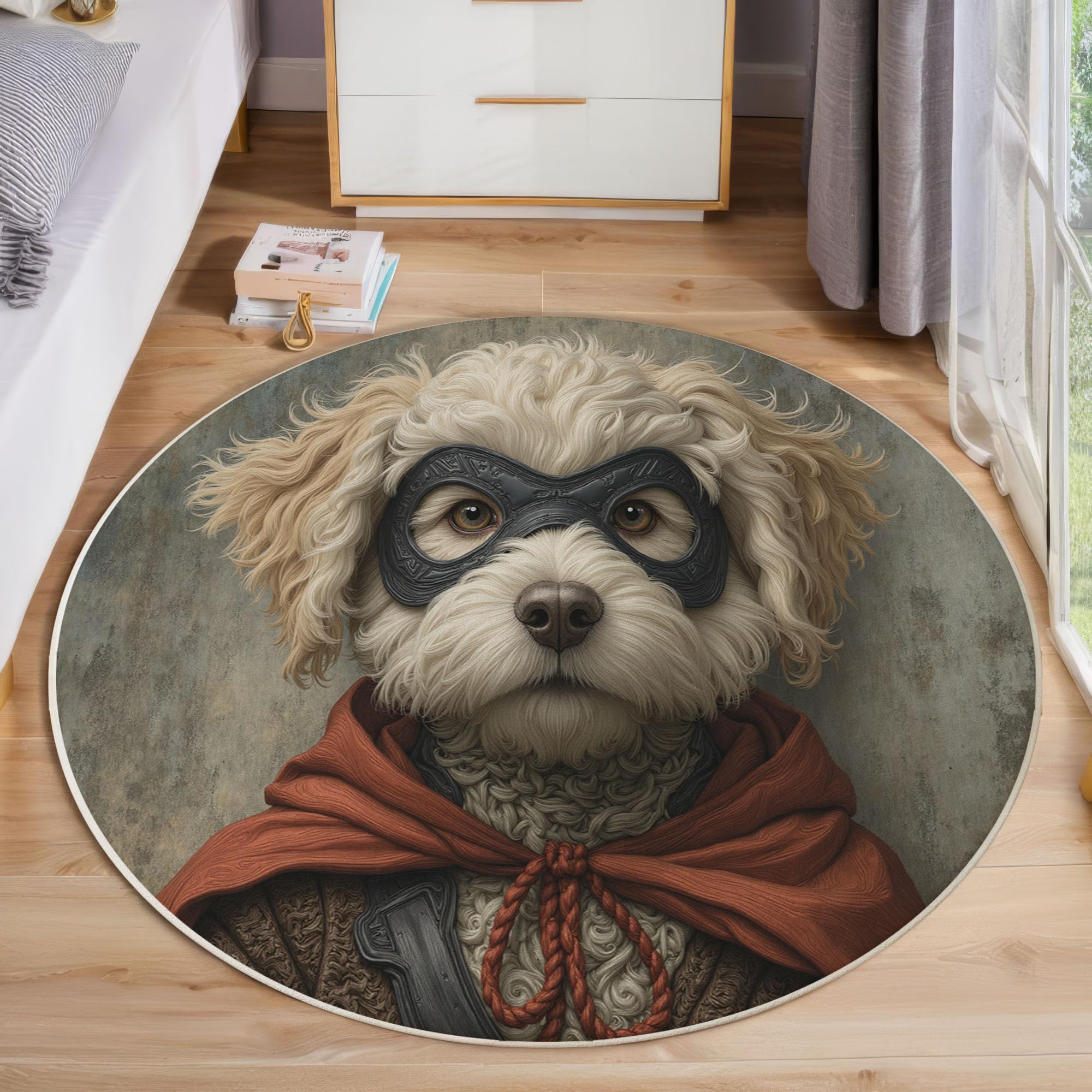 Tapis antidérapant lavable résistant aux animaux paillasson rond 80 cm chien vintage