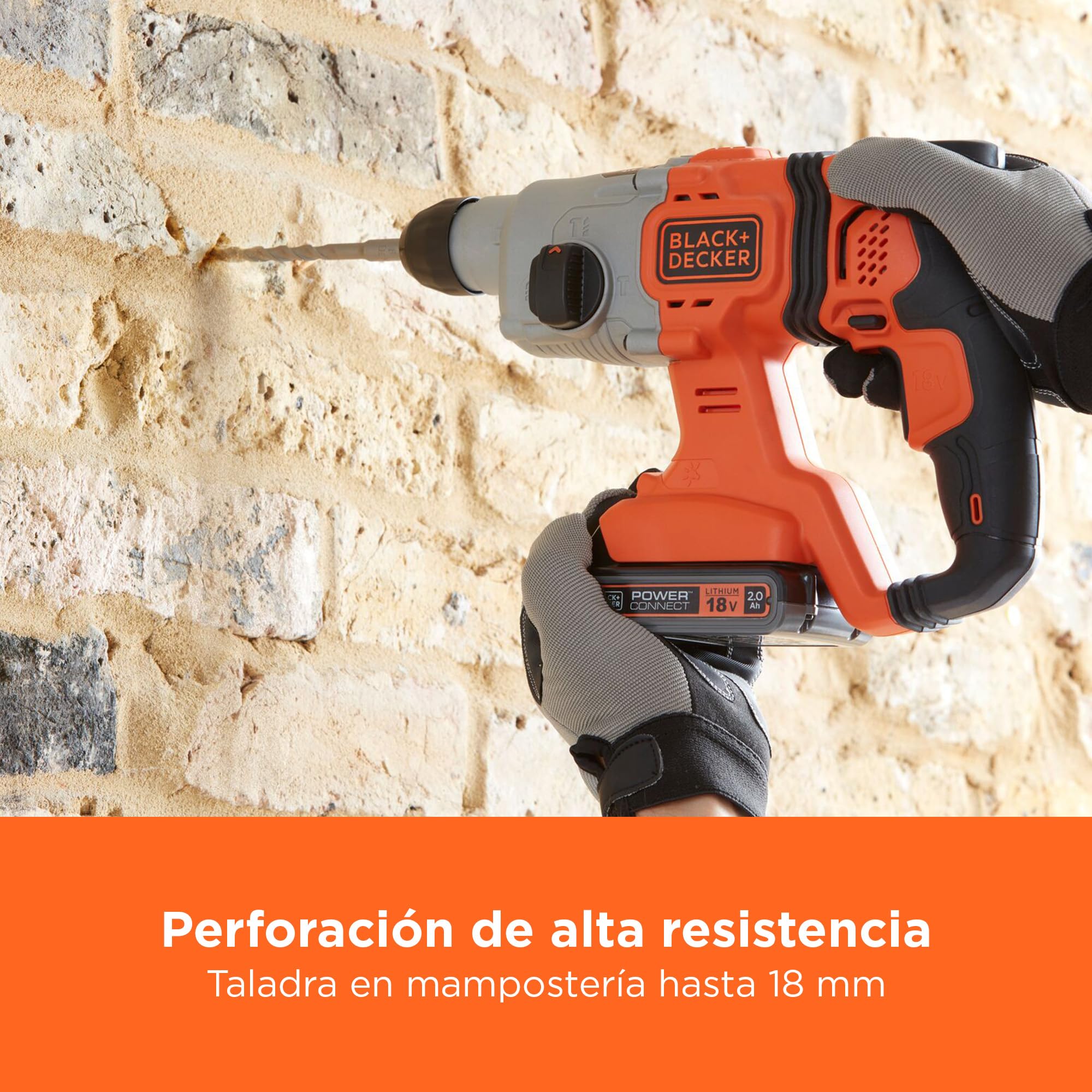 BLACK+DECKER Taladro percutor SDS-Plus a batería de 18V, energía de impacto de 1,2J, 3 modos, incluye broca para hormigón de 6mm y caja del kit, BCD900B-XJ