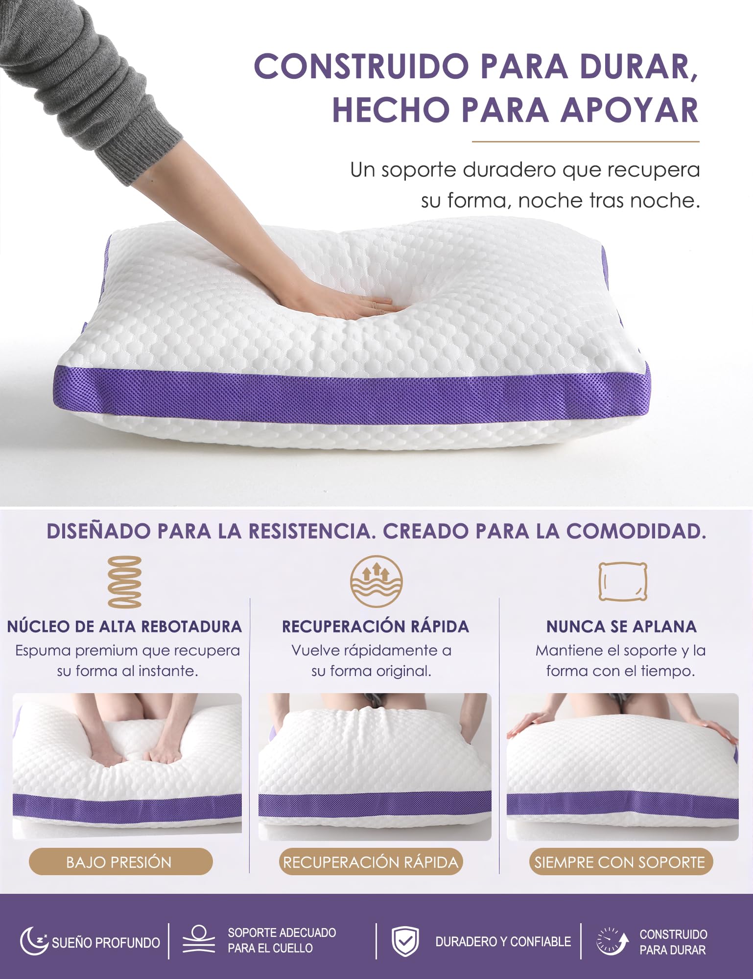 DWR Cuscino 50x75 cm (Set di 1), Riempimento in Memory Foam, Cuscino Regolabile in Altezza con Cerniera, Cuscino Ergonomico e Traspirante per Cervicale, Federa Rimovibile e Lavabile