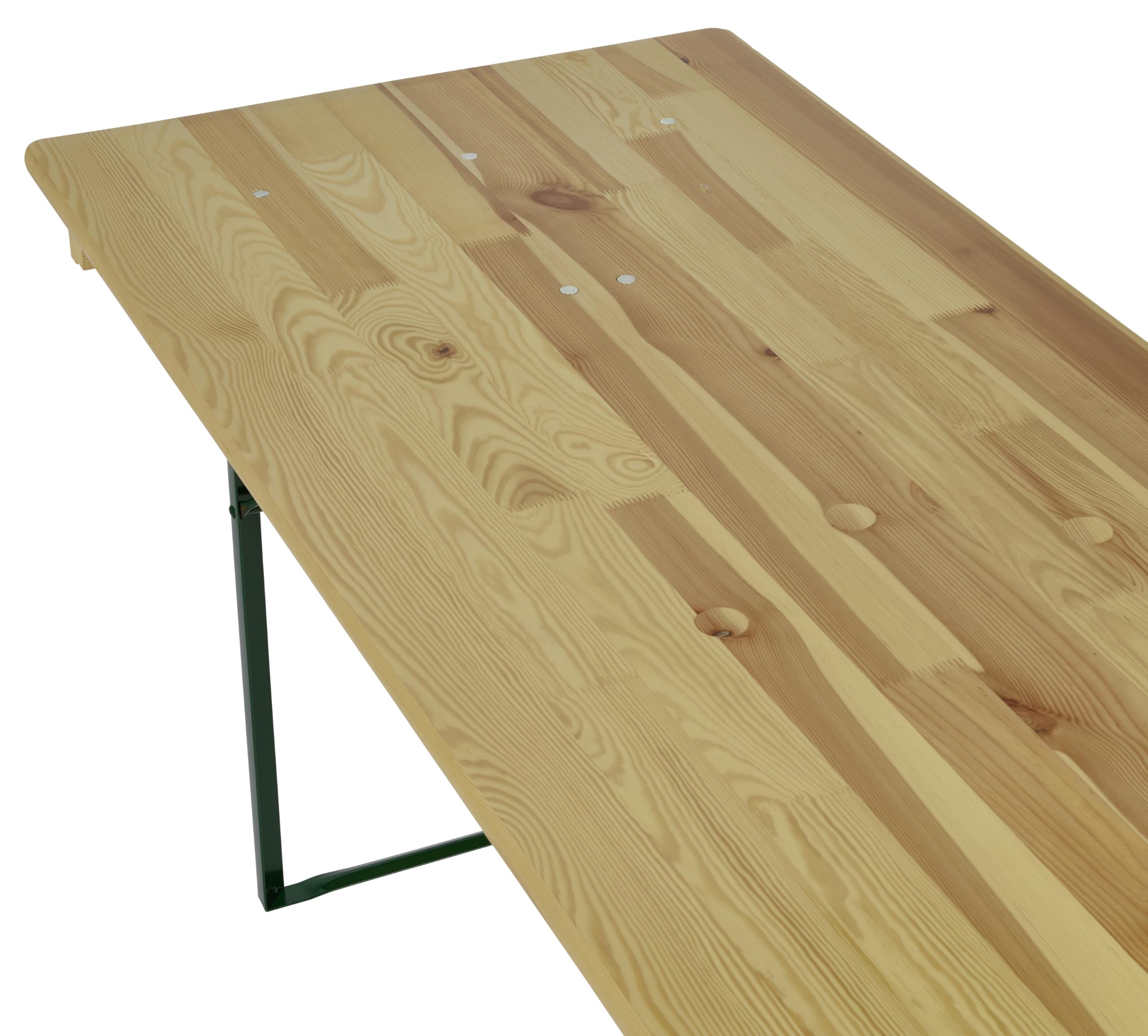 METRO Professional Bierzeltgarnitur, 3-TLG. Gartenmöbel Set, 1 Bier-Tisch 220 x 70 cm, 2 Bierbänke 220 x 25 cm, Klappbar, Naturbraun/Grün