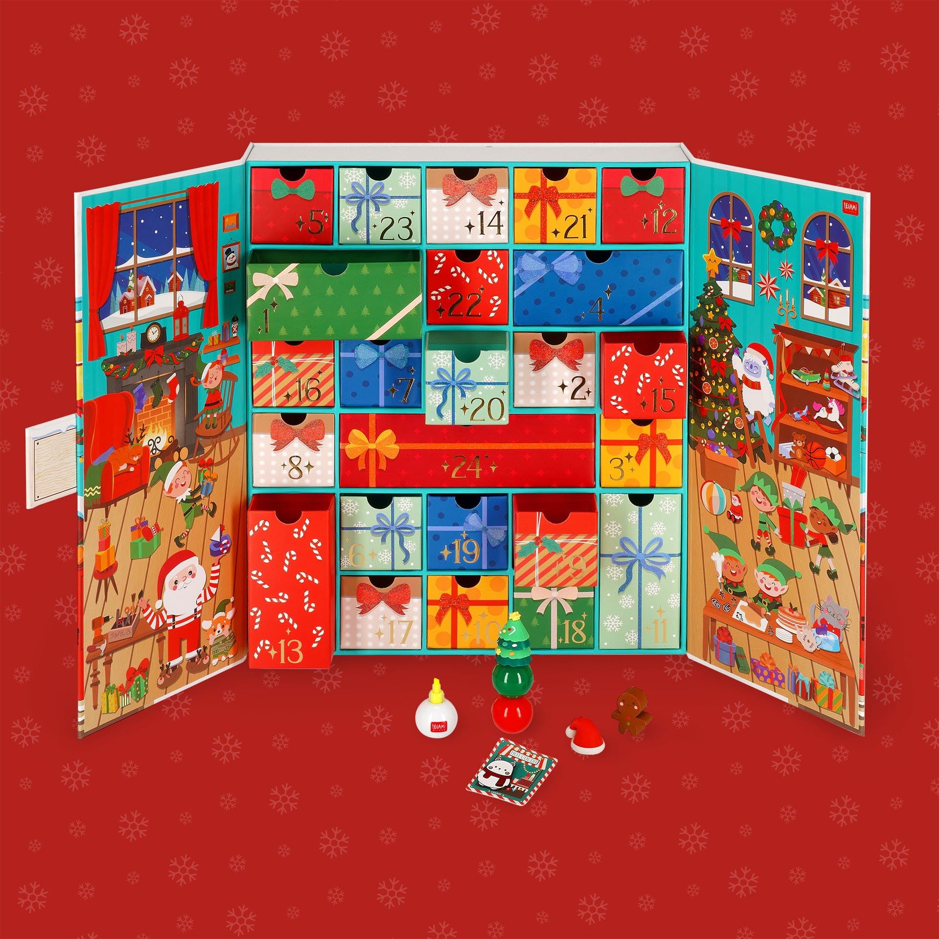 Legami - Calendario dell'Avvento 2024, Contiene 24 Sorprese, Contiene Esclusiva Penna Cancellabile, Calendario Riutilizzabile, Resistente, 33 x 39 x 6,7 cm, in Carta FSC