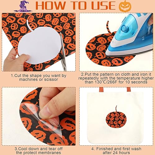 Miniatura 6 de 8 hojas de vinilo de transferencia de calor de Halloween con purpurina HTV de 9.8 x 12 pulgadas, vinilo para planchar de otoño naranja, calabaza,