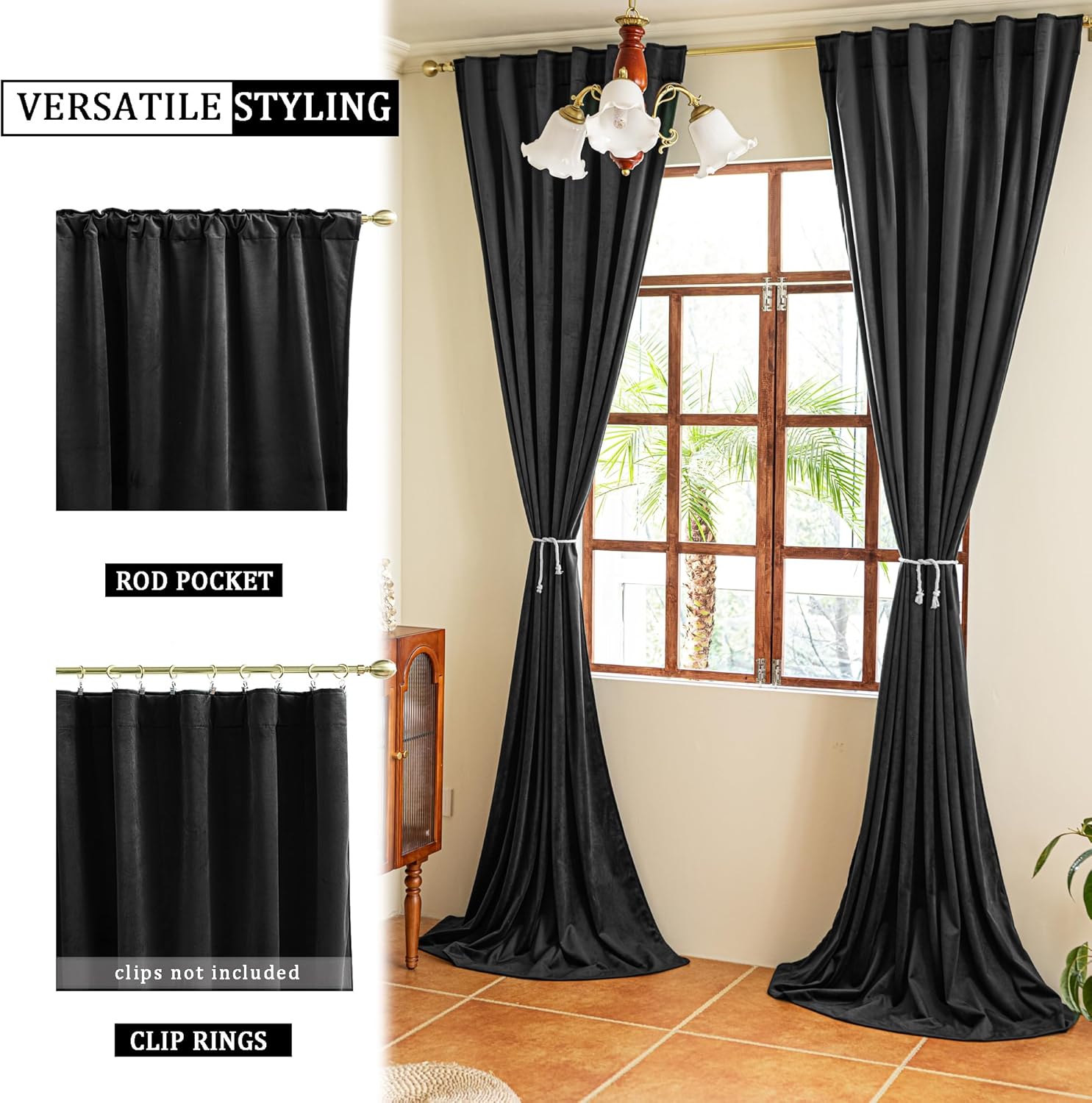 YOFUN 72 inches 2 Panels, Black Blackout Luxury Velvet Curtains Thermal Insulated Heat Block Soundproof Window Panels Soft Drapes for Bedroom Living Room, Rod Pocket & Back Tab, W52 x L72