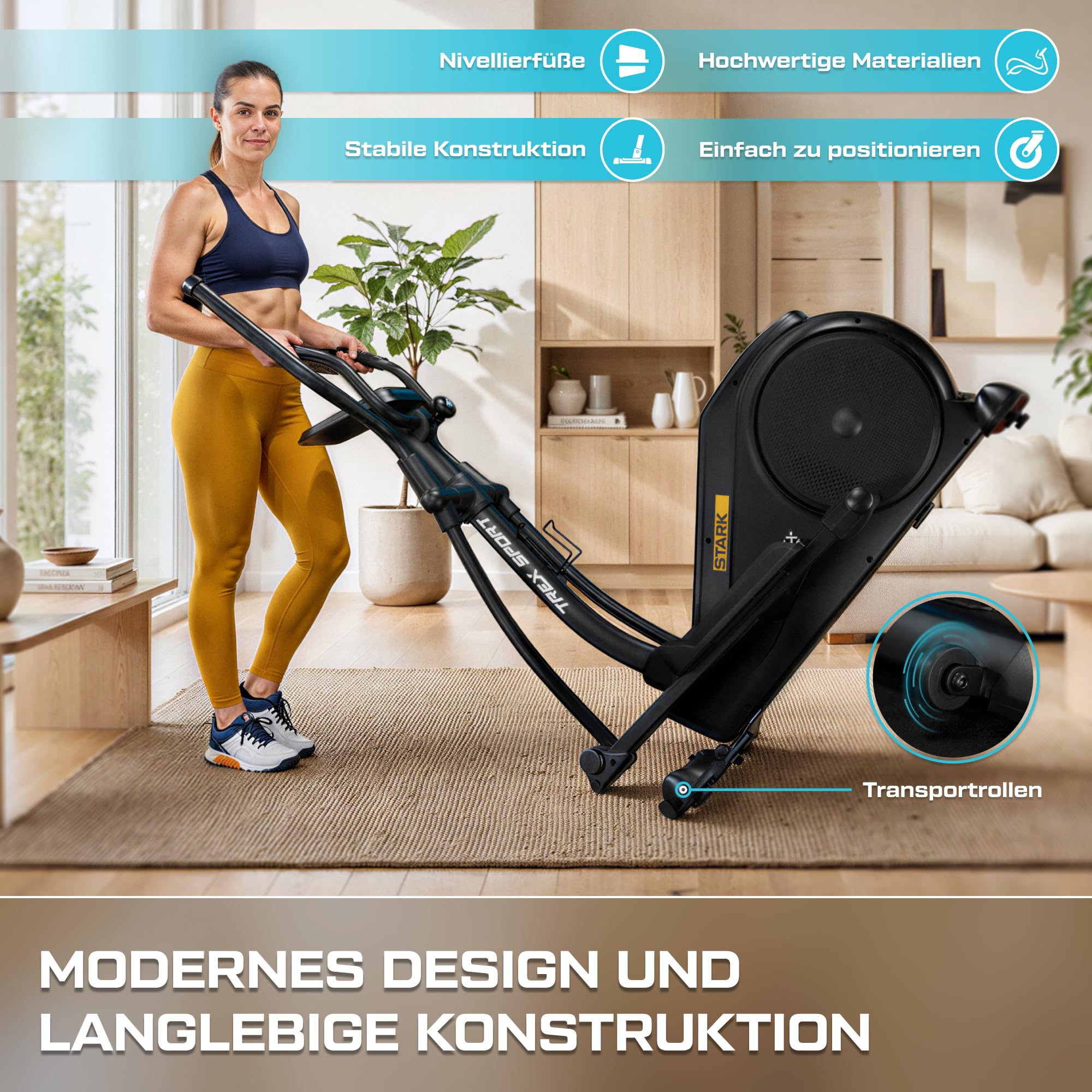 TREX SPORT Crosstrainer für Zuhause STARK bis 135kg Elektrisch 32 Stufen | TX-700ECT Ellipsentrainer mit Computer & Pulssensoren, Magnetbremssystem mit 32 Widerstandsstufen, 21 Programme