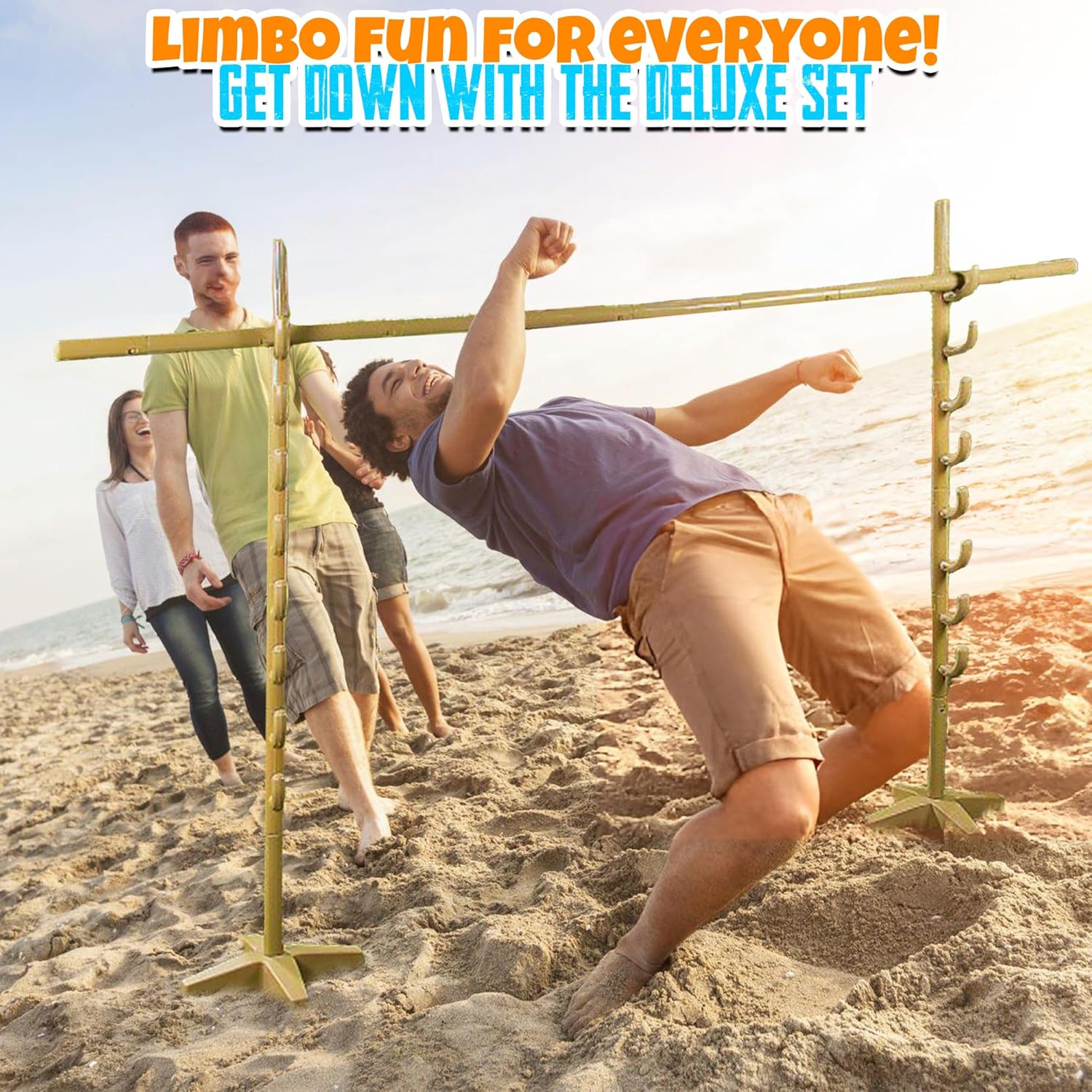 Fun Express Deluxe Limbo Game Set for Kids and Adults - Adjustable Height Bar with Sturdy Base | Perfect for Outdoor Birthday Parties, Luau Games, Lawn Activities & Family Gatherings