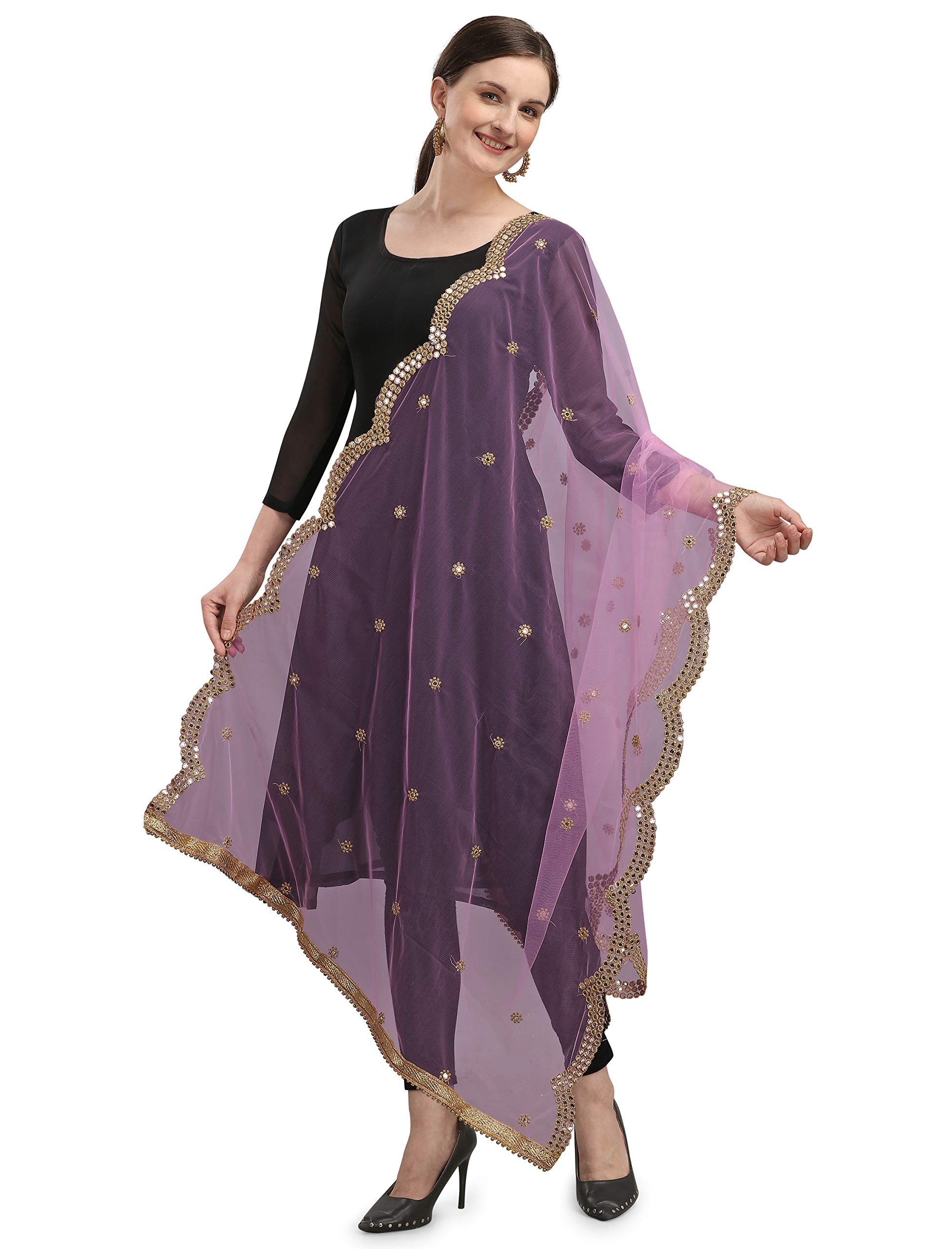 DEVANGIKILI FASHION Women's Embellished Net Dupatta/Chunni Width 1 Meter, Length 2.4 meter (BH-DT-01-BABYPINK)