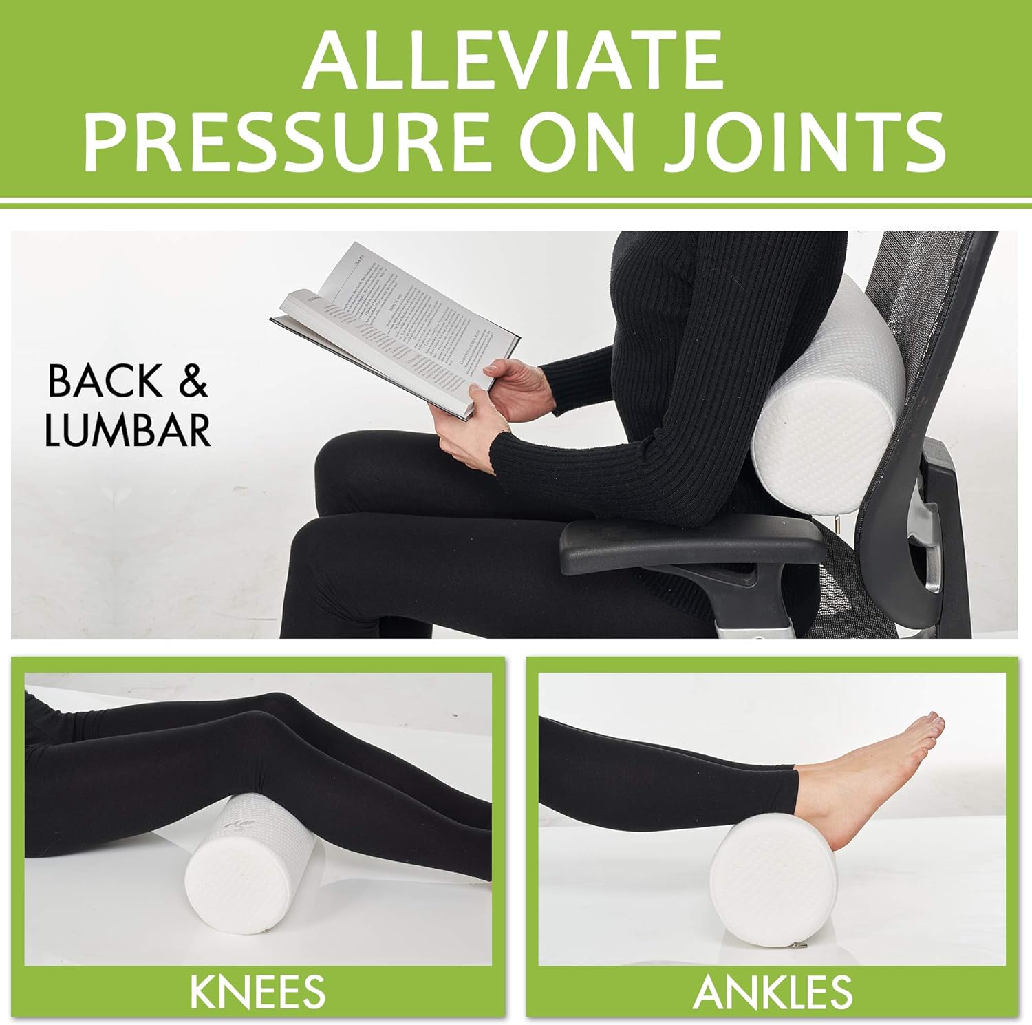 Large Bamboo Cervical Neck Support Pillow, Memory Foam Bolster Pillow for Sleeping, Roll Pillow for Neck, Back & Shoulder Pain Relief, 17 in Length x 6 in | Removable Washable Cover: Kitchen & Dining