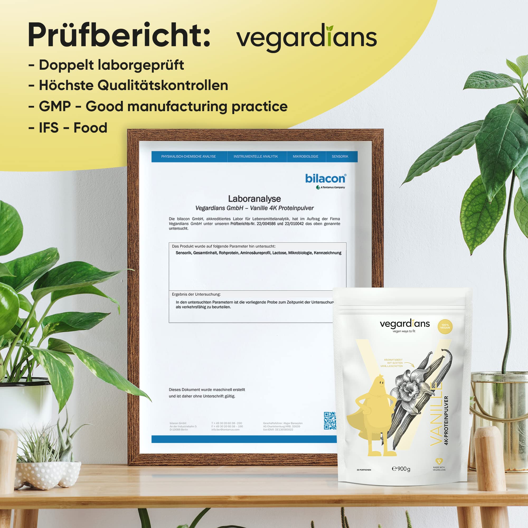 Veganes Proteinpulver Vanille 900g – Pflanzliches Eiweißpulver ohne Laktose, Gluten & künstliche Aromen. Premium-Qualität mit natürlichem Vanillegeschmack