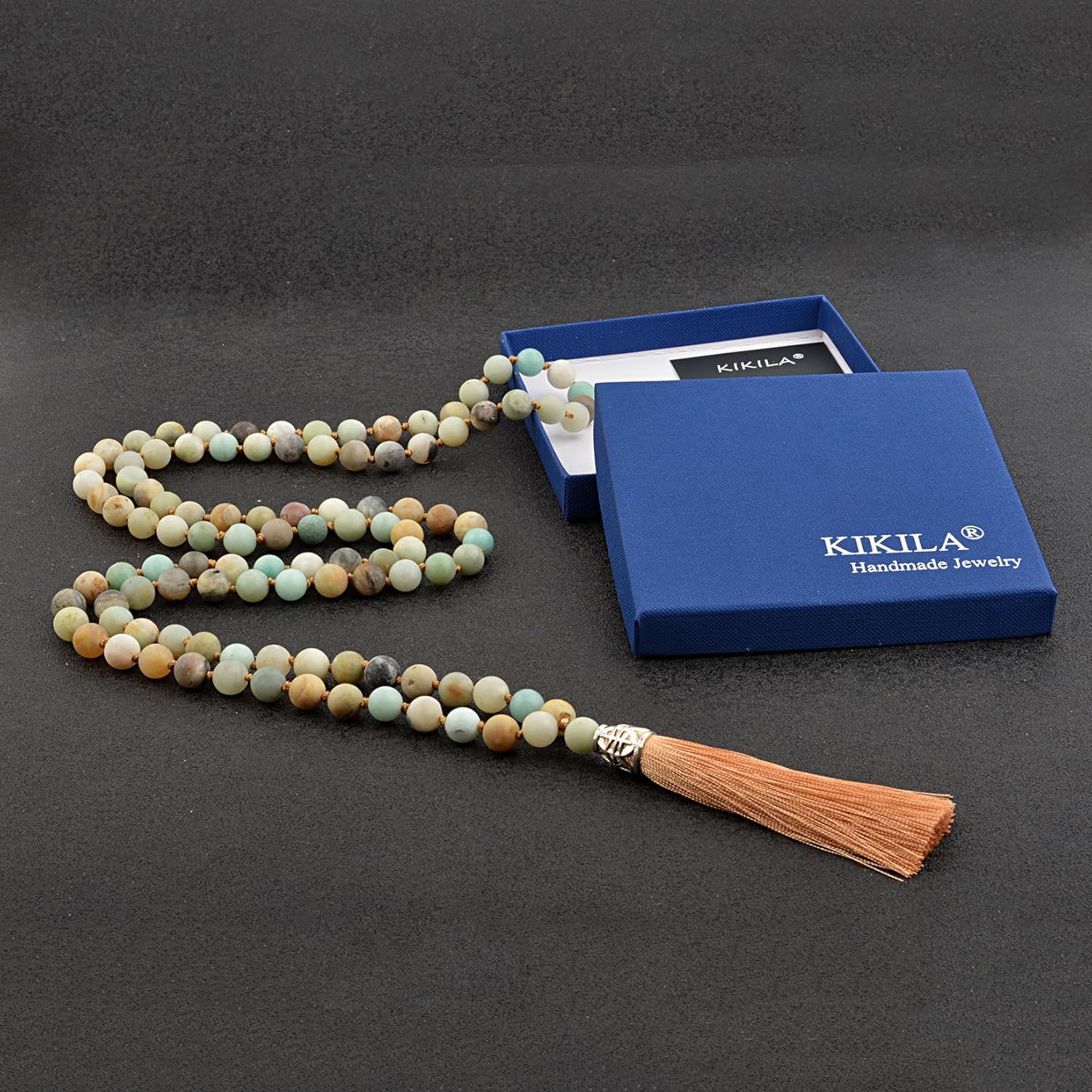 KIKILA Mala Beads 108 Natural Stone GemStones Japamala Yoga Meditation Hand Knotted Beaded Tassel Necklace for Women Men - Image 5
