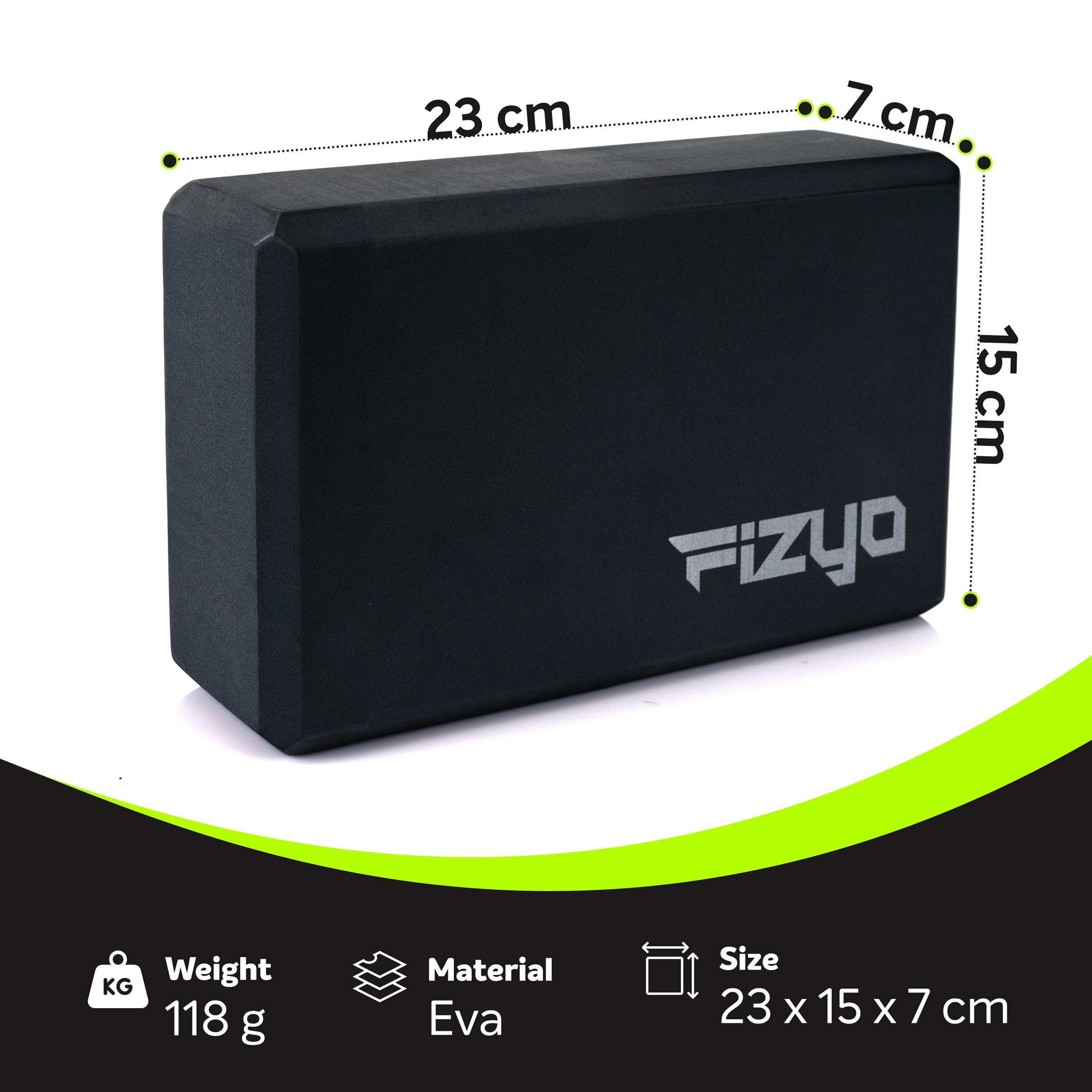 Fizyo Bloc de yoga antidérapant en mousse EVA - Cube pour yoga, Pilates, étirement, méditation, fitness, étirement, haute qualité pour débutants et avancés 23x7x15 cm