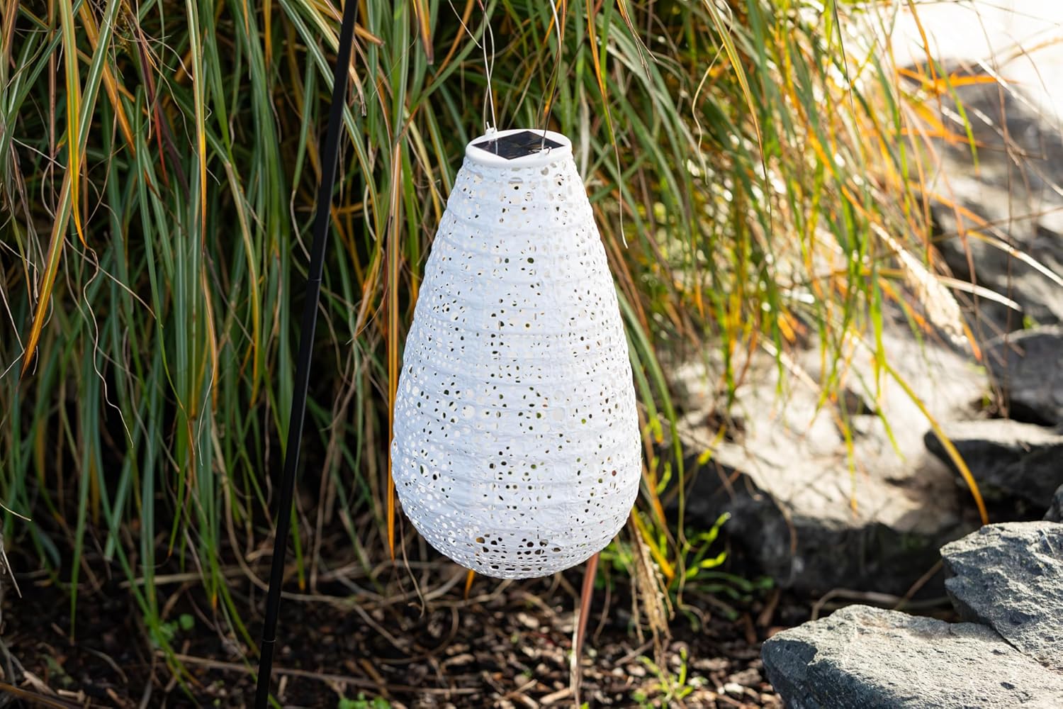 Allsop Soji Stella Teardrop Blossom Solar Lantern, 14" Outdoor Hanging Light – Waterproof Tyvek® Patio, Garden & Yard Decor, Solar Powered LED with Stainless Steel Hardware