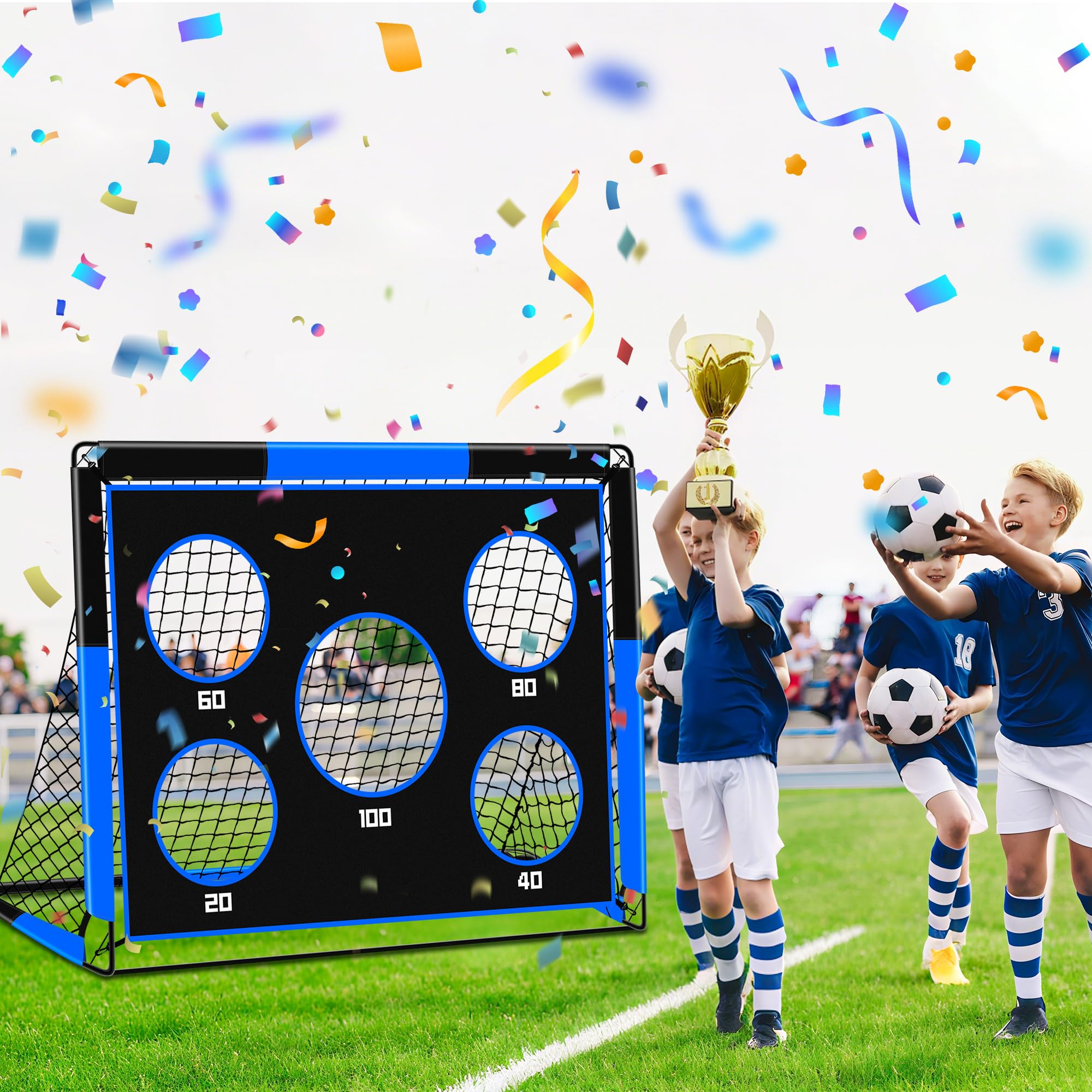 Portería de Fútbol para Niños, 2 en 1 Pop Up Porterías de Fútbol con 5 Disparar y Bolsa de Transporte, Equipos de Entrenamiento de Futbol Jardín Interior y Exterior