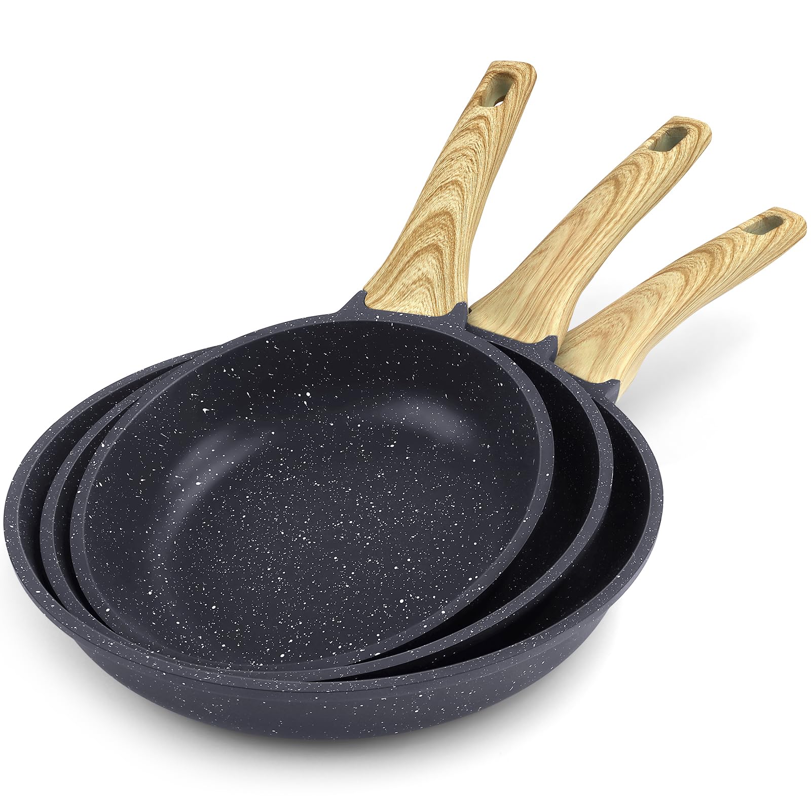 GiPP Nonstick Skillet Frying Pan Set,Grey Granite Non Stick Pans,Omelette Pan with Heat-Resistant Handle,Compatible with All Stovetops,PFOA Free (Grey, 20+24+28cm)