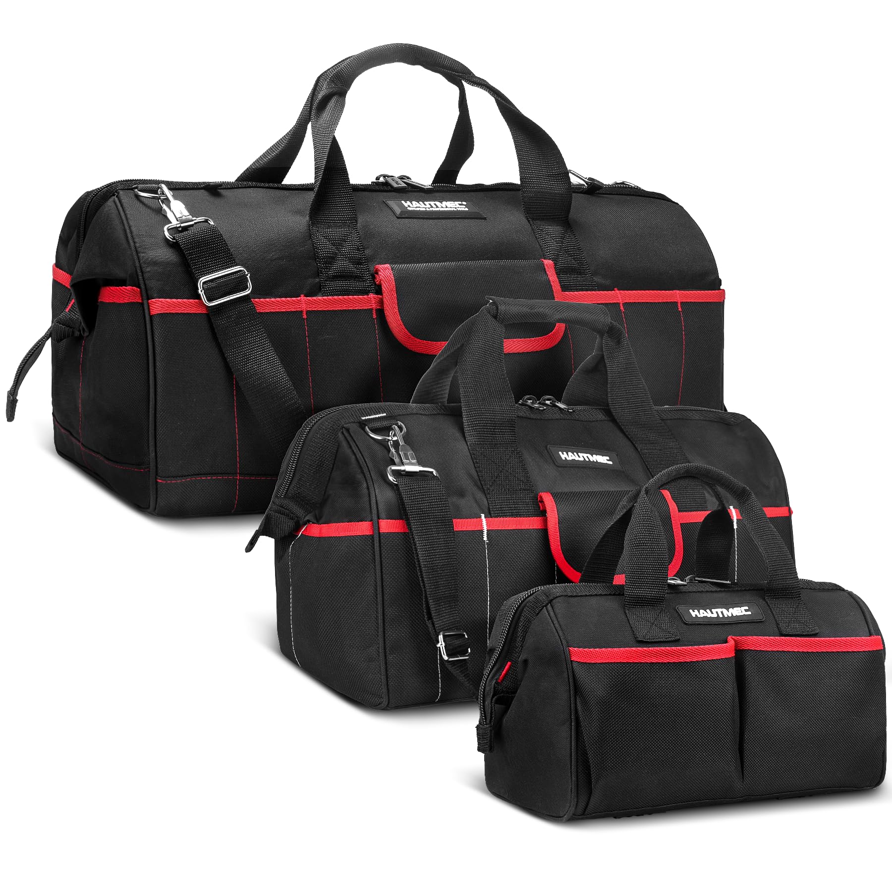 HAUTMEC 3-Piece Large Tool Bag Set 12 18 24 Heavy-Duty 1680D Wide Mouth Tool Bag with Metal Frame