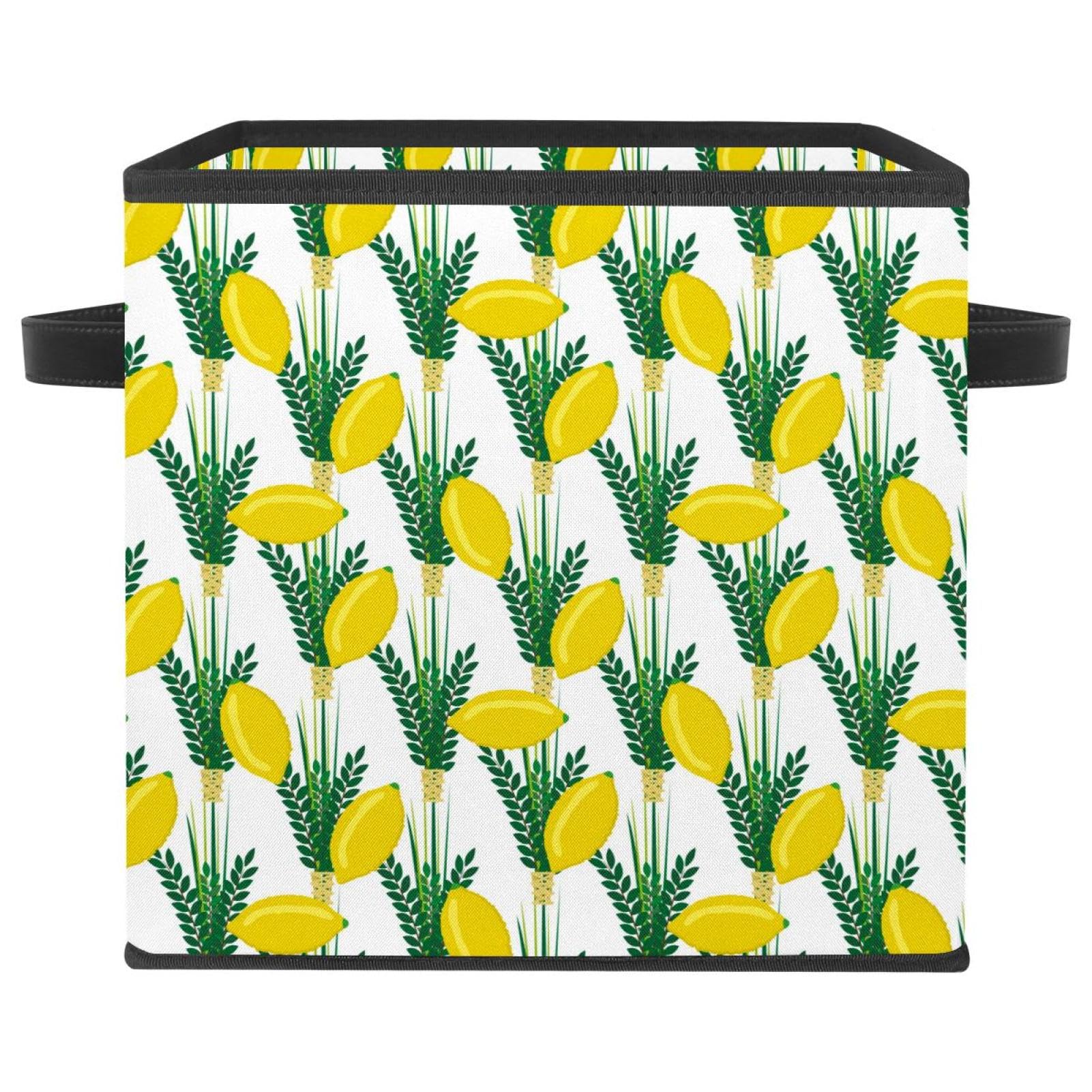 Boîte de rangement cube citron pliable en tissu avec poignées