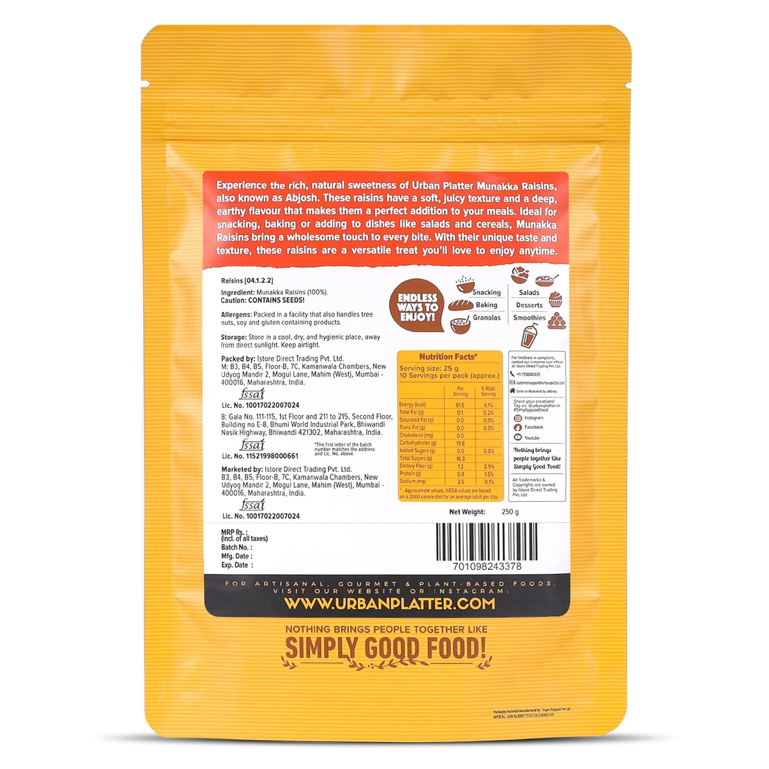 Urban Platter Afghan Munakka Raisins, 400g