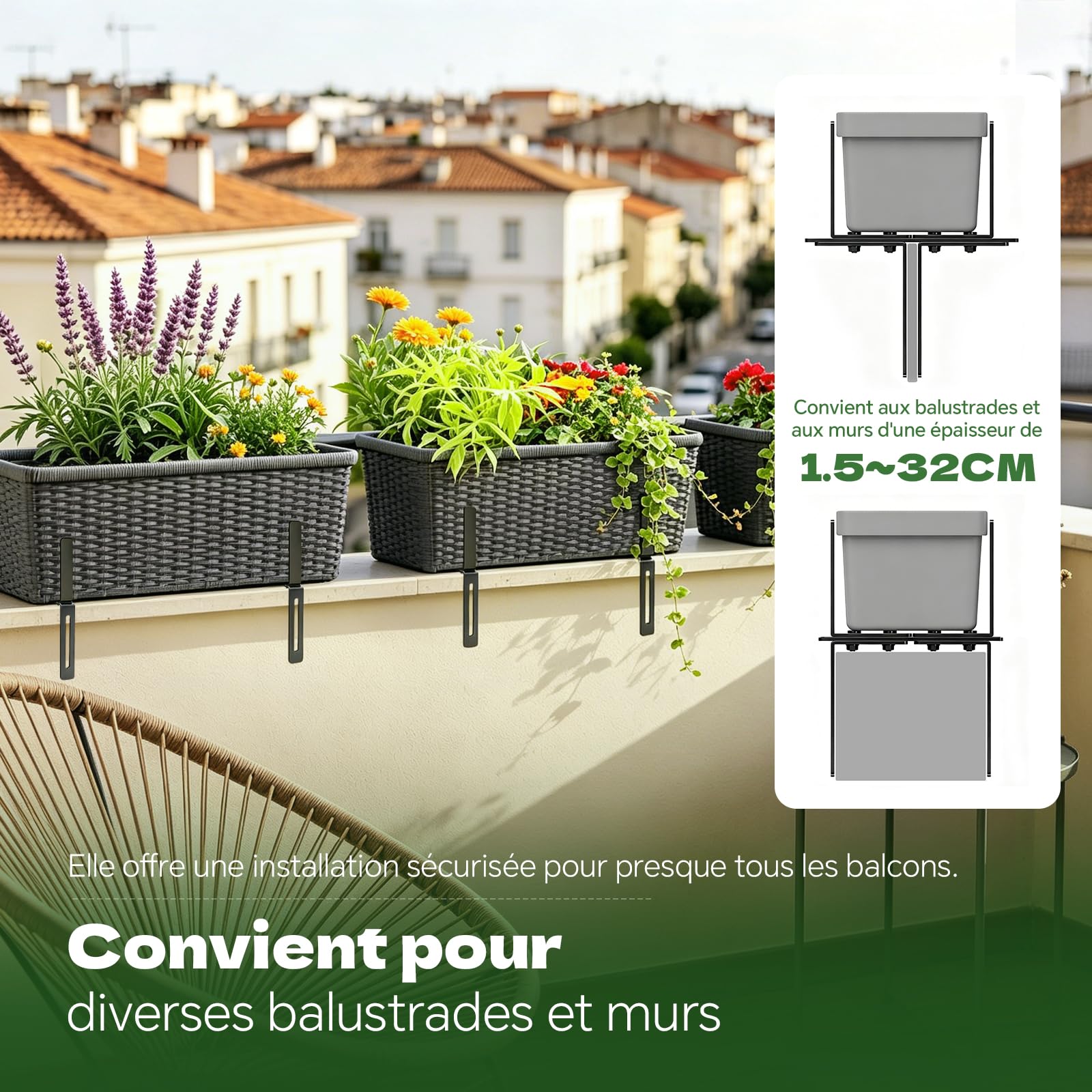 support jardiniere balcon，Supports de Jardinière en Forme de HLot 6