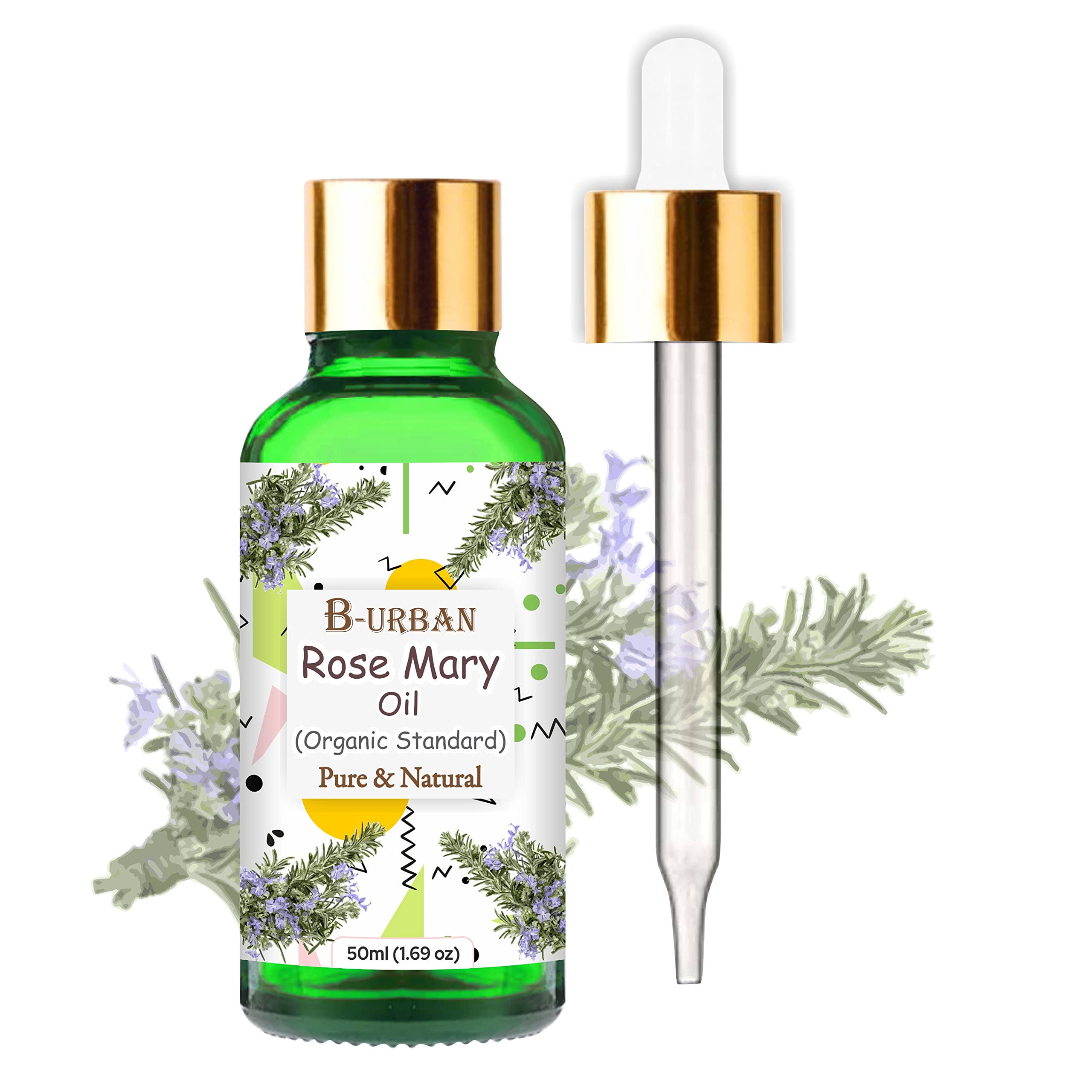 B-URBAN Rose Mary (Salvia Rosamarinus) Oil Pure & Natural Undiluted Essential Organic Rosemary Oil for Skincare & Hair care, Hydrates Skin & Lighten Up Stretch Marks - 50ml